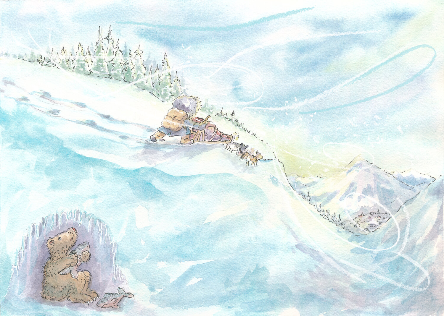 The bait distracted the bear and allowed the freezing builders and their team of huskies safe passage to the village.