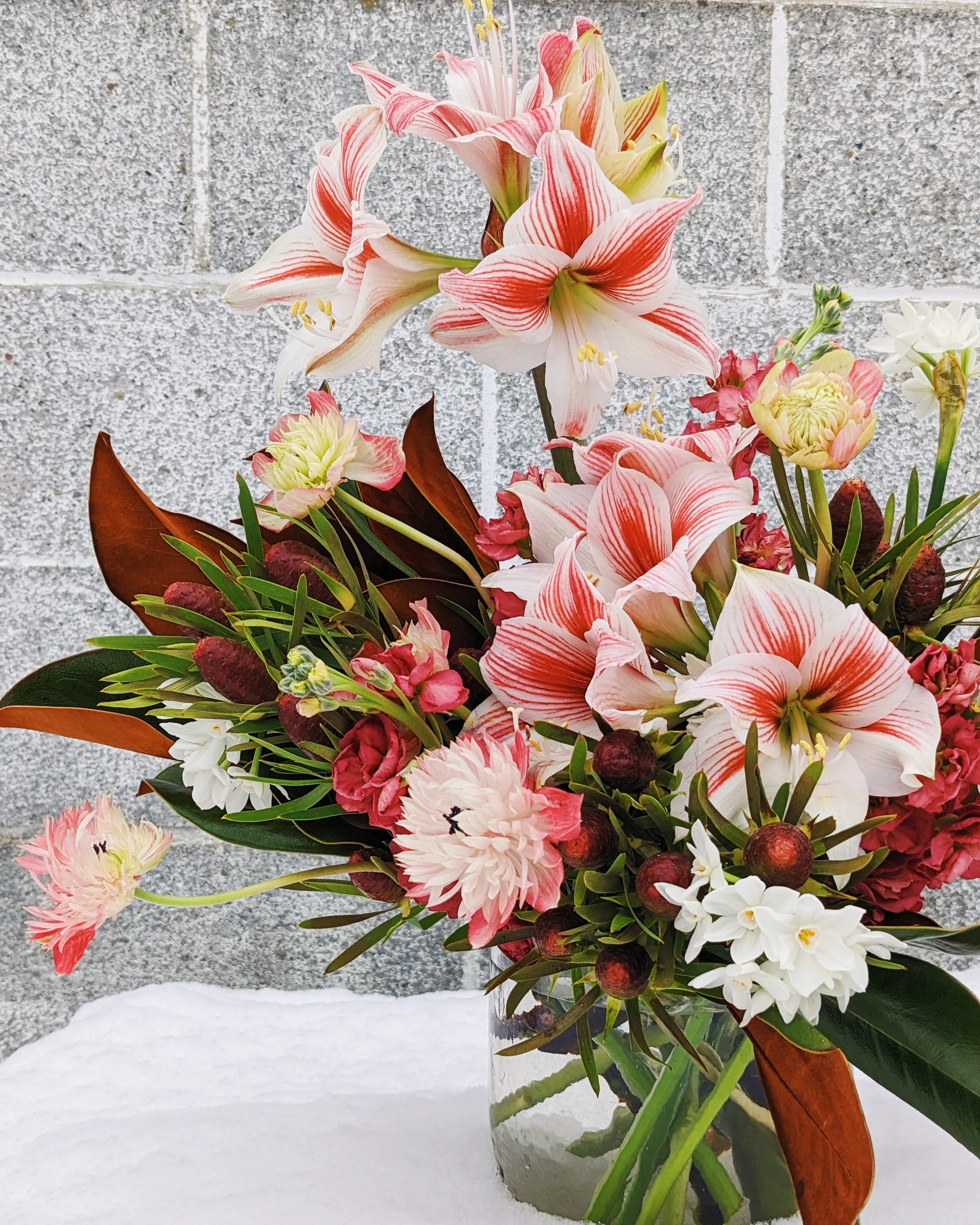 Vibrant floral arrangement with vivid pink and red tones 