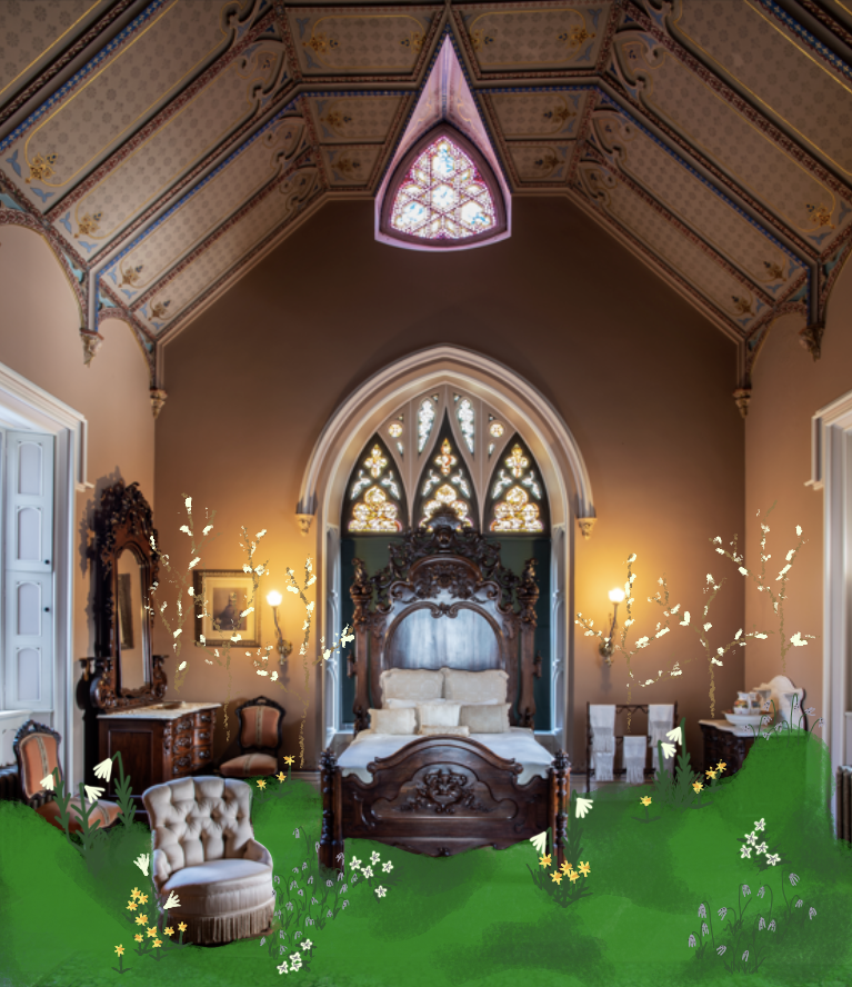Artistic mockup created digitally to prepare for floral room design