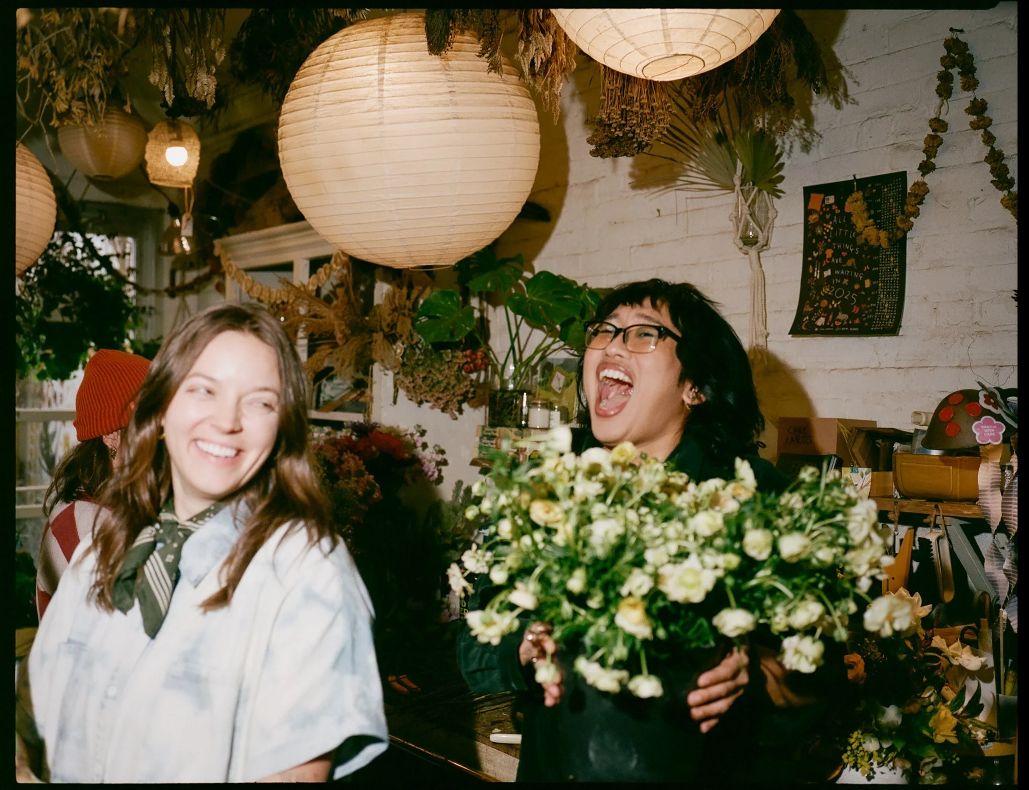 Flora Good Times florists celebrating with fresh flowers in their Beacon, NY studio.
