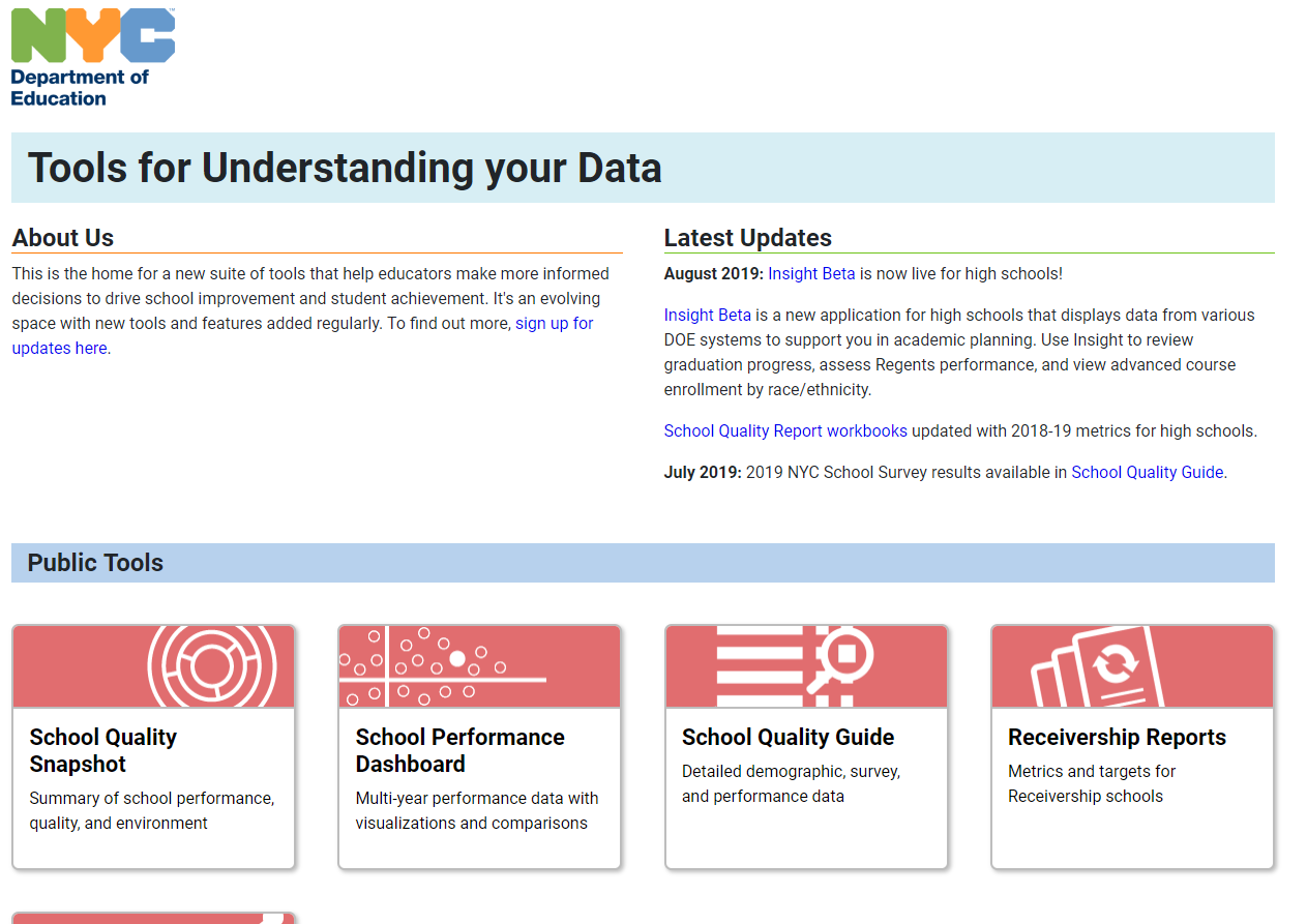 New York City School Quality Tool Hub
