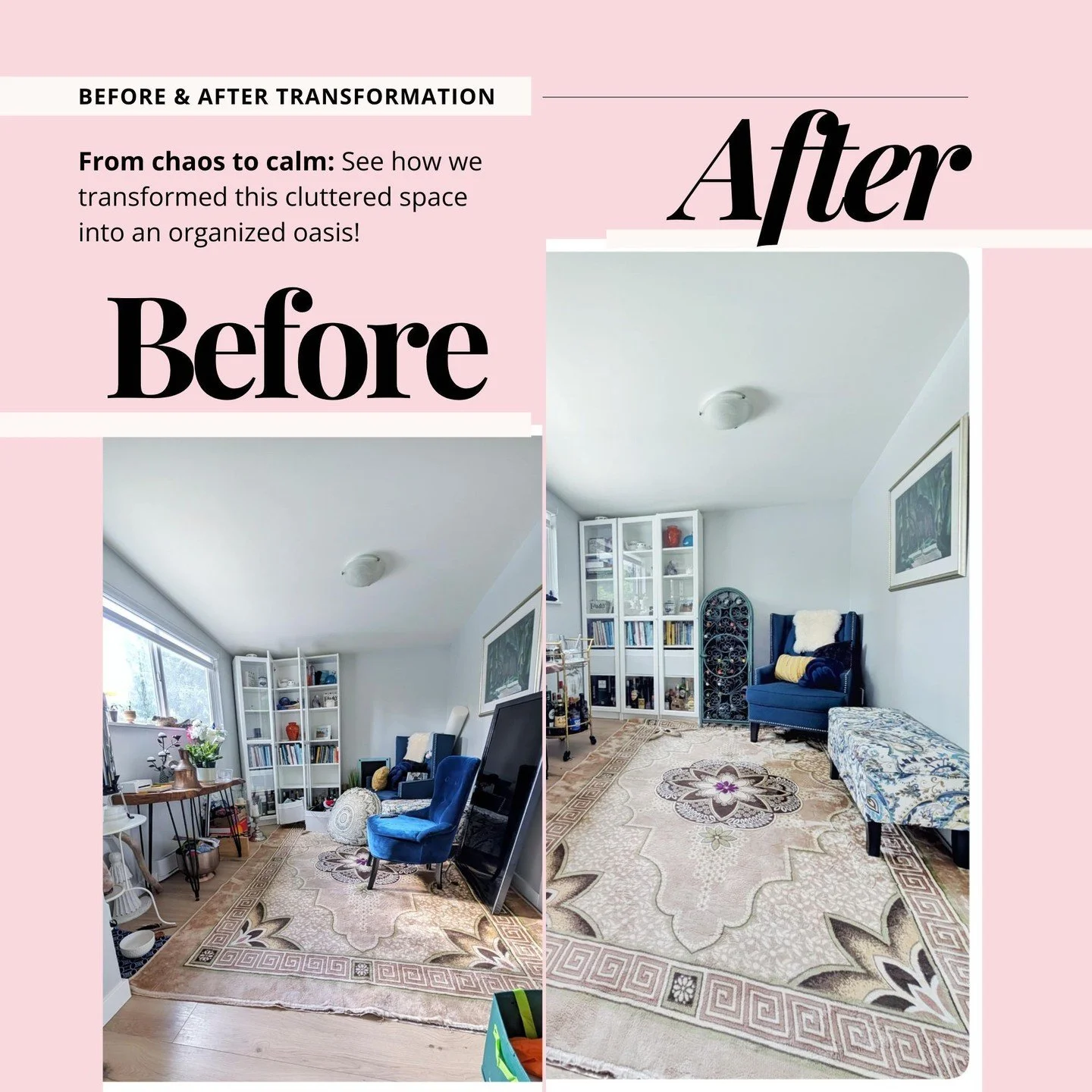 This once-unused room felt small, cluttered, and forgotten. The client didn’t know what to do with it — now it’s a cozy, inviting reading room they actually love spending time in. 💛
In just a few focused hours with two organizer