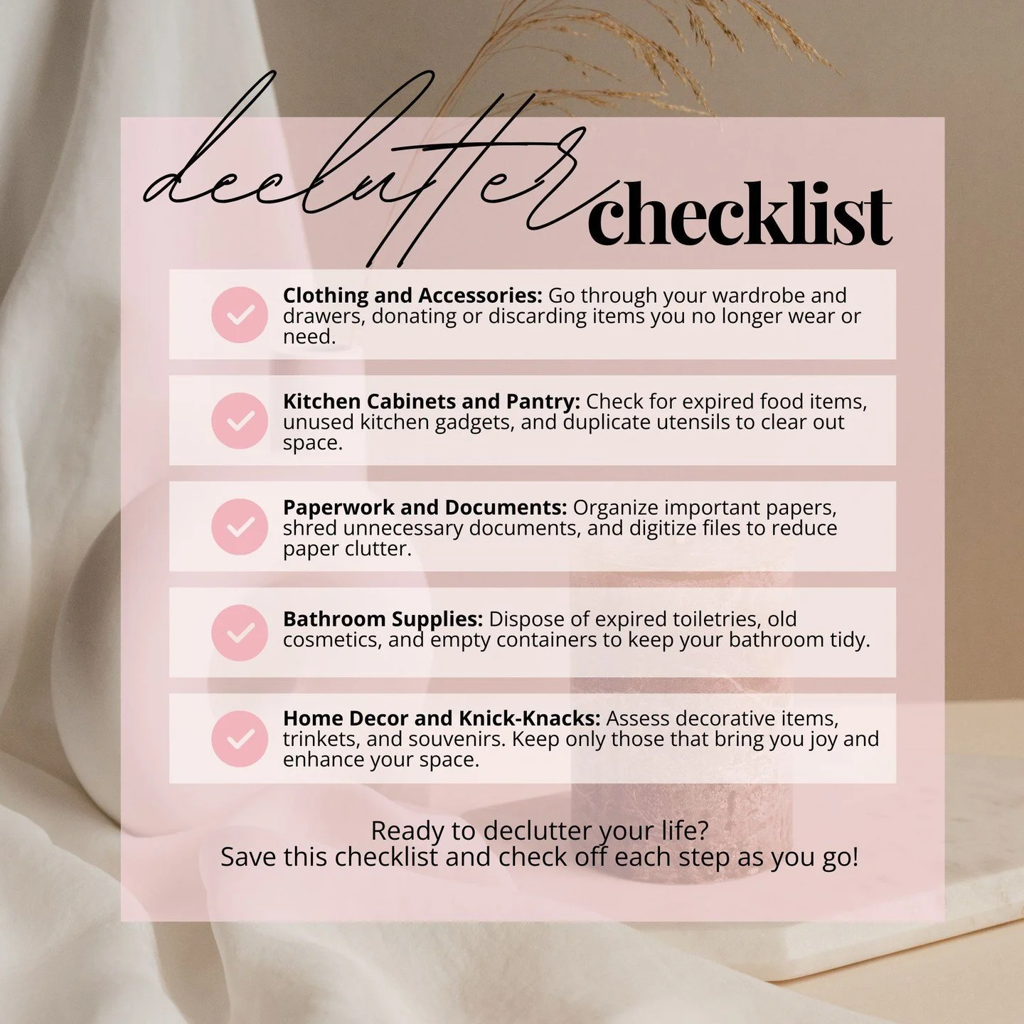 Struggling to know where to start? This declutter checklist is your first step toward a calmer, more organized home.⁣
⁣
Pick a section, tackle it today, and feel the difference.⁣
⁣
Feeling stuck? Our team can guide you every step of the way &mdash; j