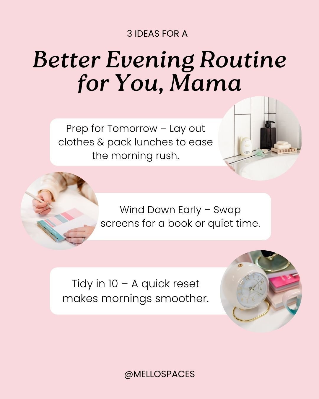 Small evening habits create smoother mornings.⁣
⁣
These are 3 simple routines I often recommend for busy moms who want less chaos and more ease:⁣
⁣
prep, wind down, and a quick reset.⁣
⁣
It&rsquo;s not about doing more &mdash; it&rsquo;s about doing 