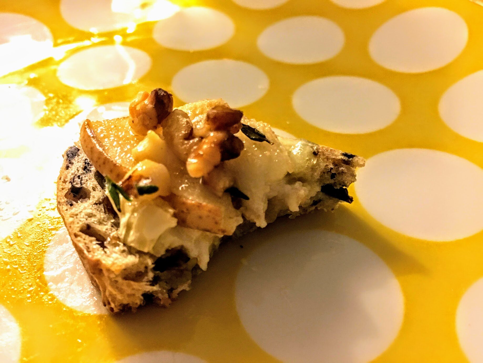 Caramelized Onions, Pear &amp; Brie Bites Drizzled with Honey &amp; Walnuts