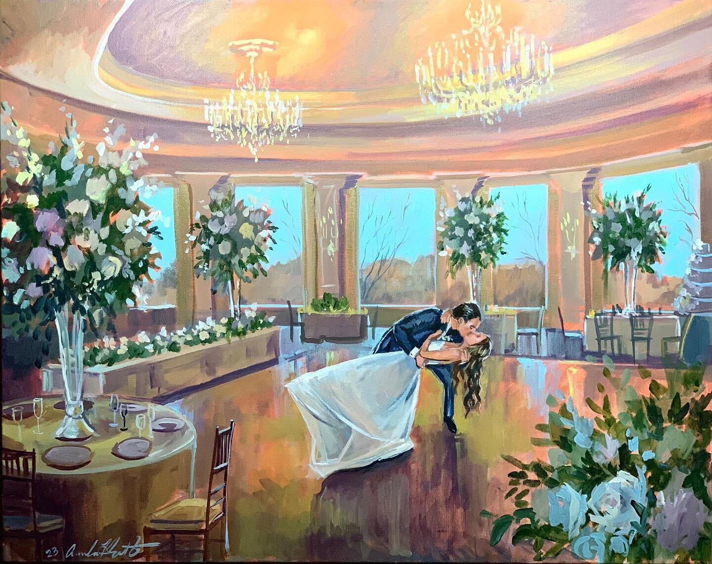 2023 wedding season has officially started! 🎉

I had the honor of painting Nora + Peter&rsquo;s first dance @ohekacastle ! Congratulations to the happiest couple! (What an epic dip!)

The second I walked through the castle doors, I was treated like 