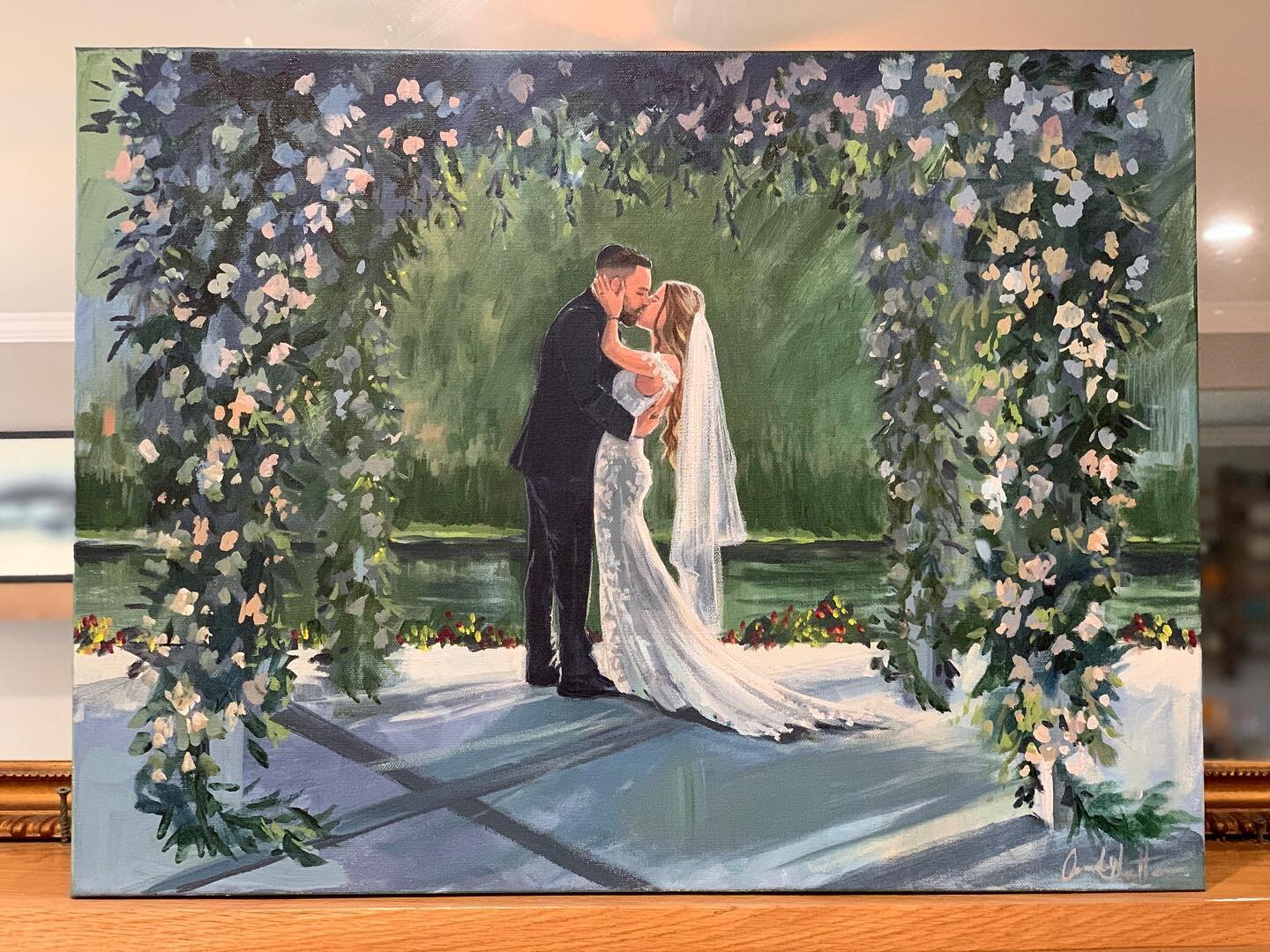 Delivered this 18&rdquo; x 24&rdquo; ceremony piece today! @rach__brennan was the @thebridesoflongisland Raffle winner! I was already booked on her wedding date, but I was more than happy to create a painting for her from photos instead!  I LOVE thei