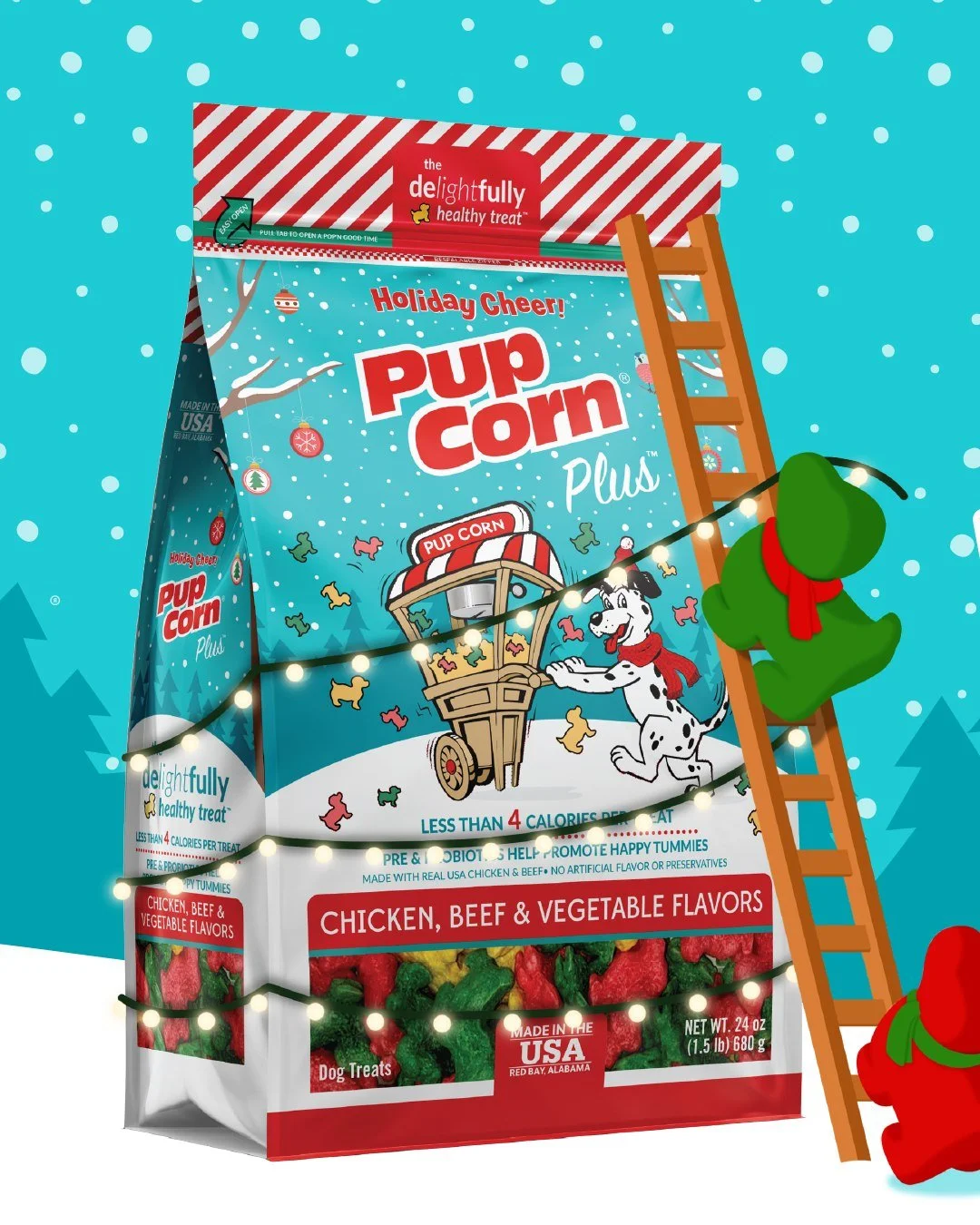 The elves called and need some help!🎅🐾 We&rsquo;re stringing up the lights, sprinkling the cheer, and popping open our Holiday Cheer Pup Corn Plus 🎁 The delightfully healthy treat that&rsquo;s merry, bright, and less than 4 calories per treat! ❤️?