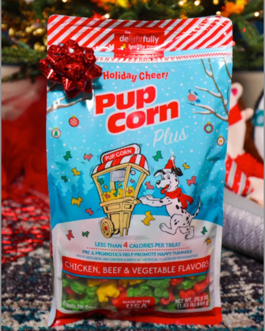 The stockings are stuffed, the toys are tucked in tight, and the real holiday treat? 🎄 Pup Corn Plus under the tree! 🐾✨

Our Holiday Edition is popping with Chicken, Beef &amp; Vegetable flavor&mdash;perfect for pups on the nice list (and the misch