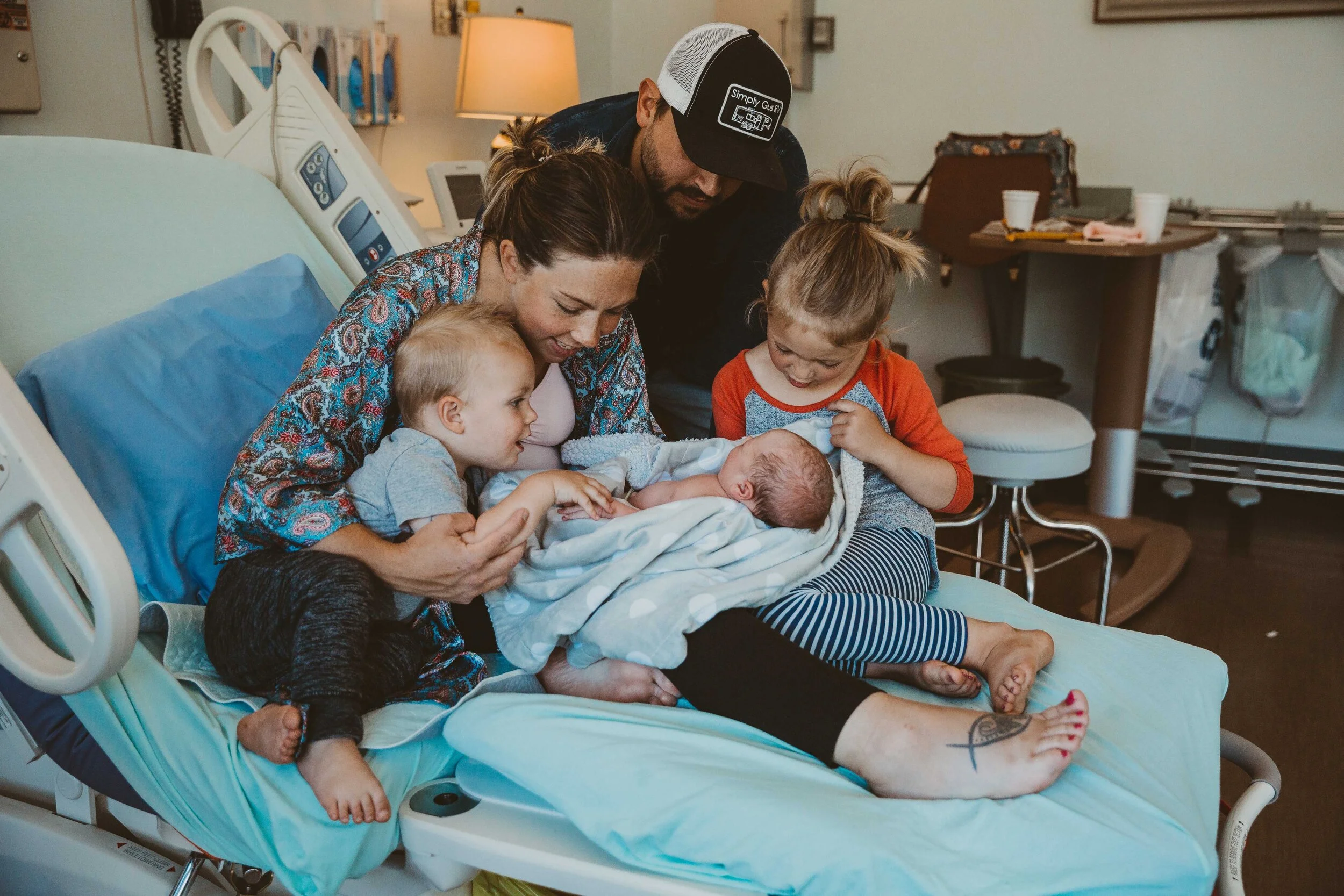 First family photo with newborn baby