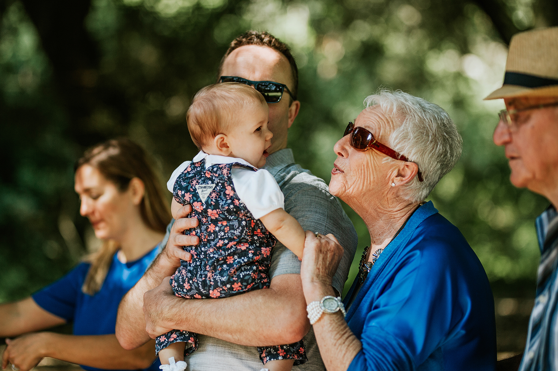 Grandmother making a face at baby girl