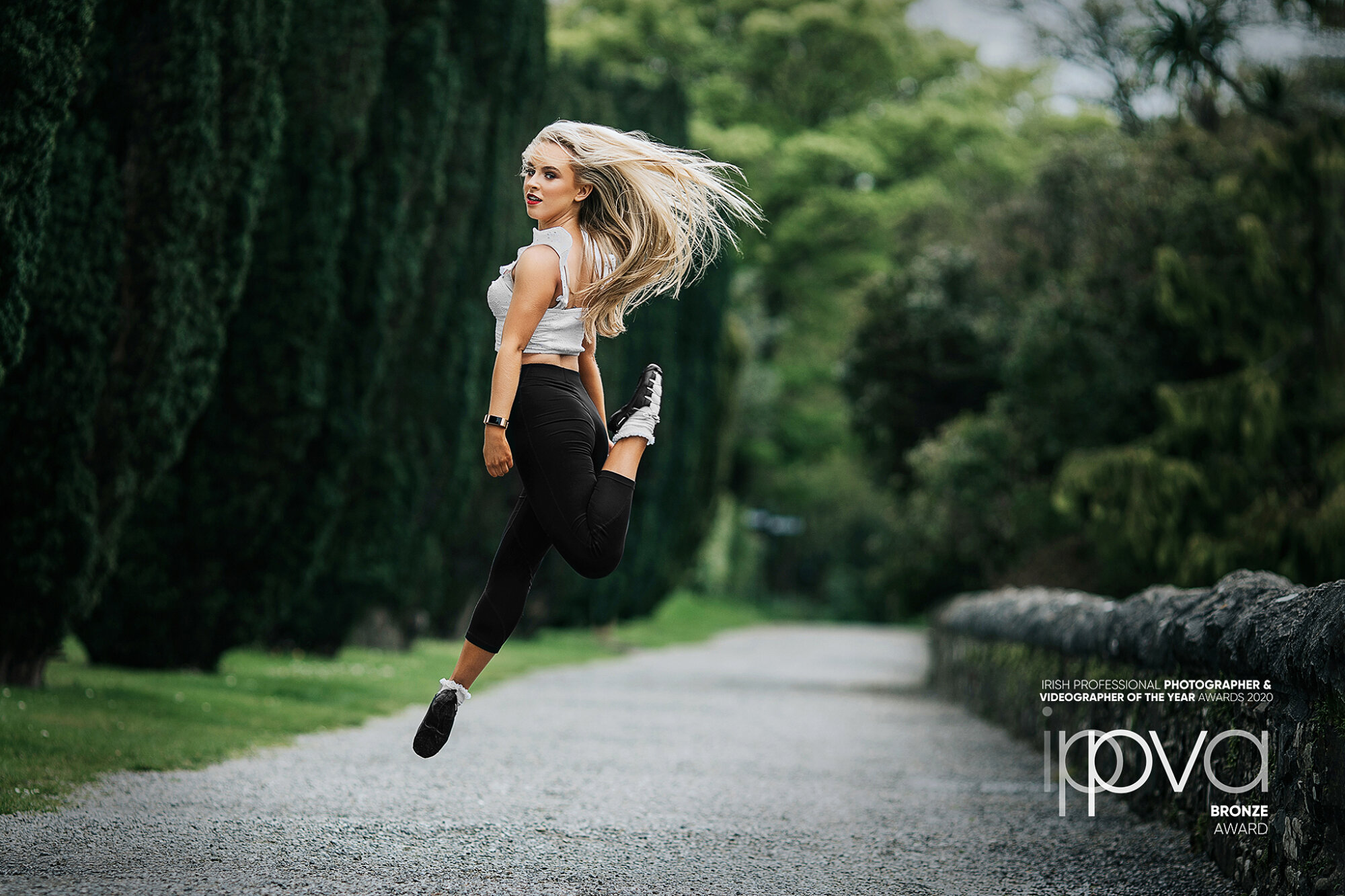 Irish dancer leaping in the wind