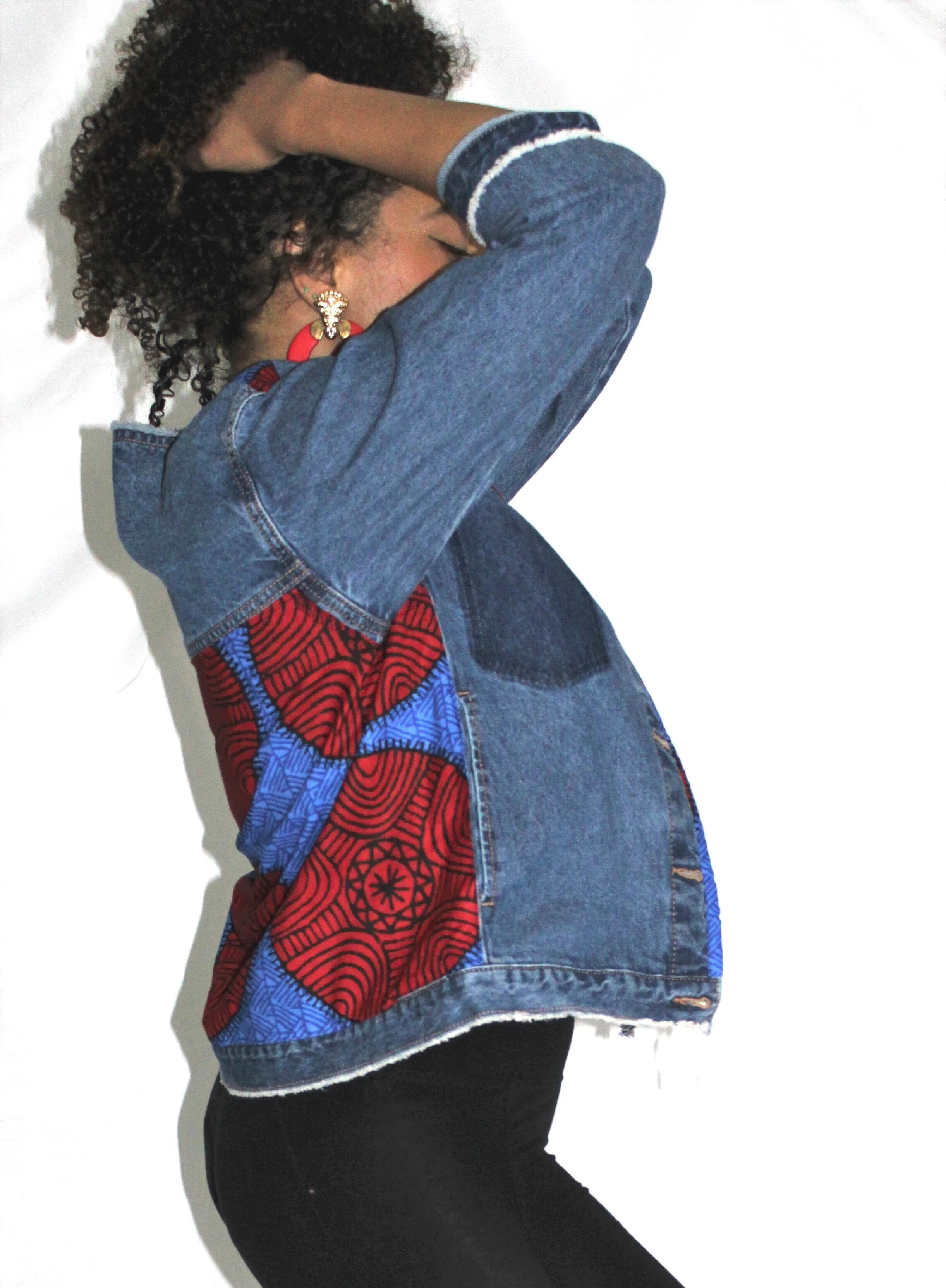denim jacket with african print