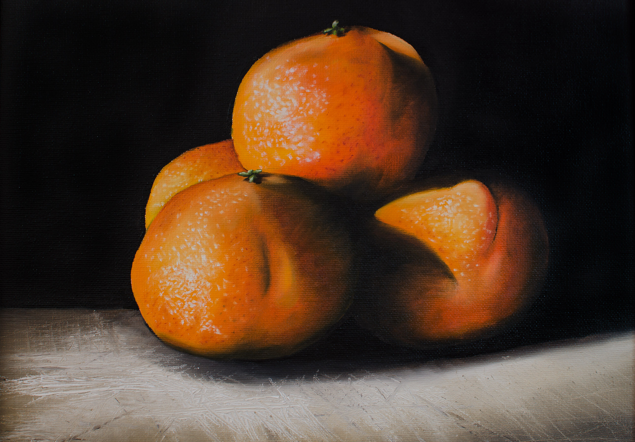   FOUR TANGERINES   Oil on canvas panel, 11x14”, 2015 (Private collection) 