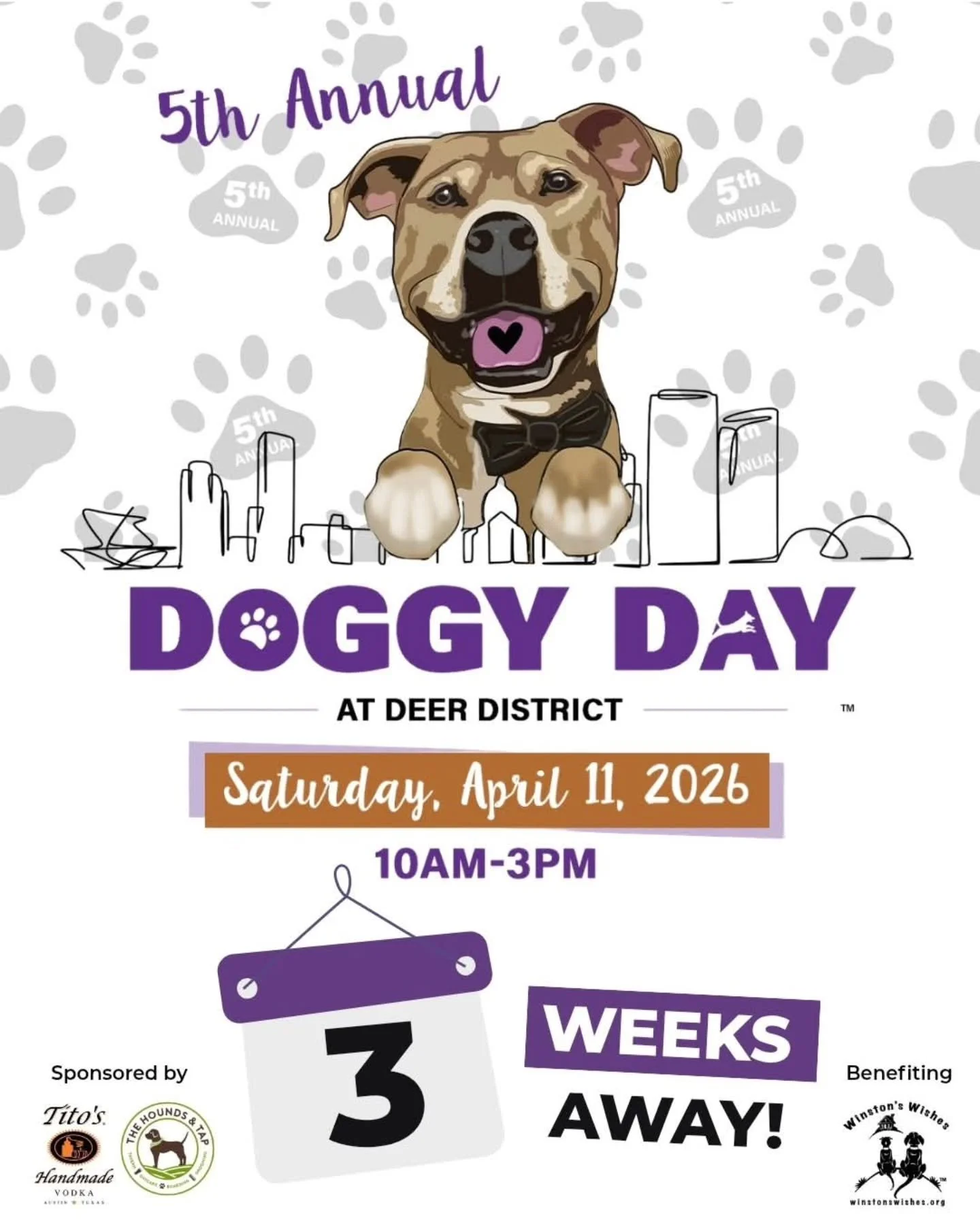 ONLY THREE. WEEKS. AWAY! 

Doggy Day at Deer District Sponsored By Tito's Handmade Vodka &amp; The Hounds &amp; Tap 🐾 

-> Doggy Day at Deer District
📍 Deer District | 1134 N Vel R. Phillips Ave, Milwaukee, WI 53203
📅 Saturday, April 11th | 10a