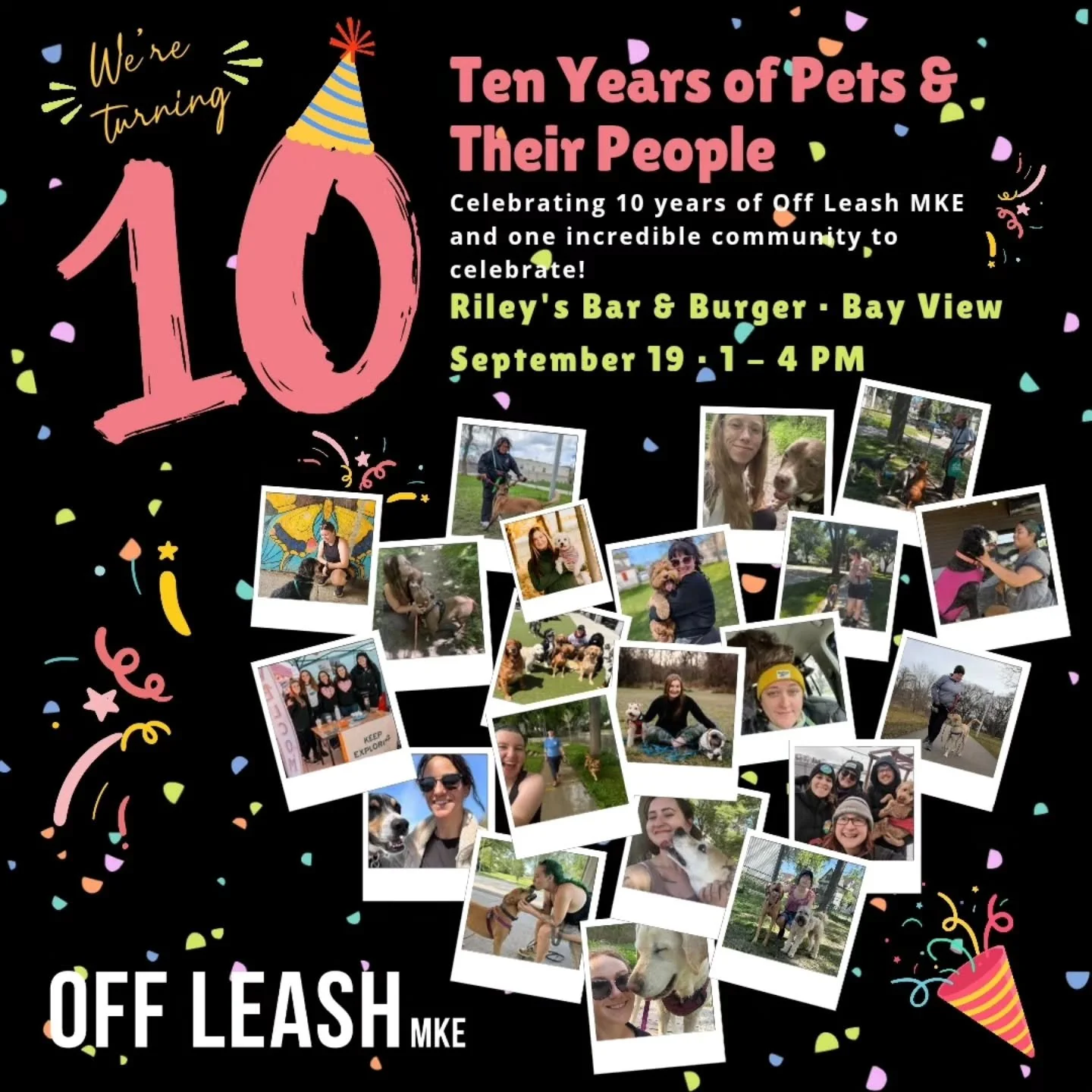 WE&rsquo;RE TURNING 10! 🎉🐾

Ten years of pets and their people. Ten years of adventures, friendships, ridiculous stories, incredible team members, and a Milwaukee community that has supported Off Leash MKE every step of the way.
And obviously, we&r