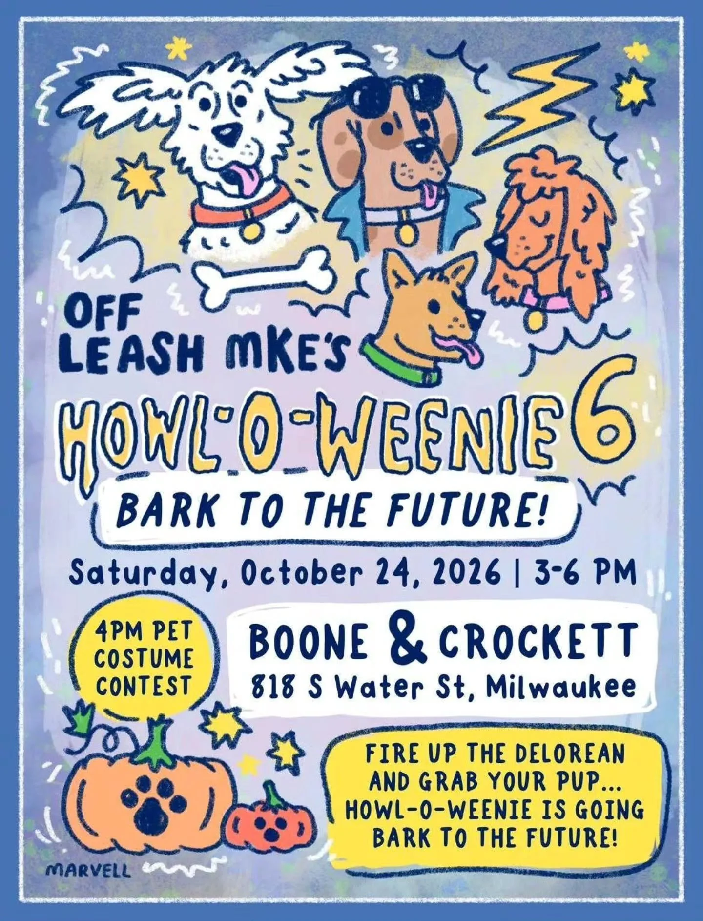 ⚡🐾 HOWL-O-WEENIE 6: BARK TO THE FUTURE 🎃

Milwaukee&rsquo;s dog-friendly Halloween tradition is BACK for year six and this year we&rsquo;re traveling back to the &rsquo;80s. 🕶️⚡

📅 Saturday, October 24
⏰ 3&ndash;6 PM
📍 Boone &amp; Crockett | 818