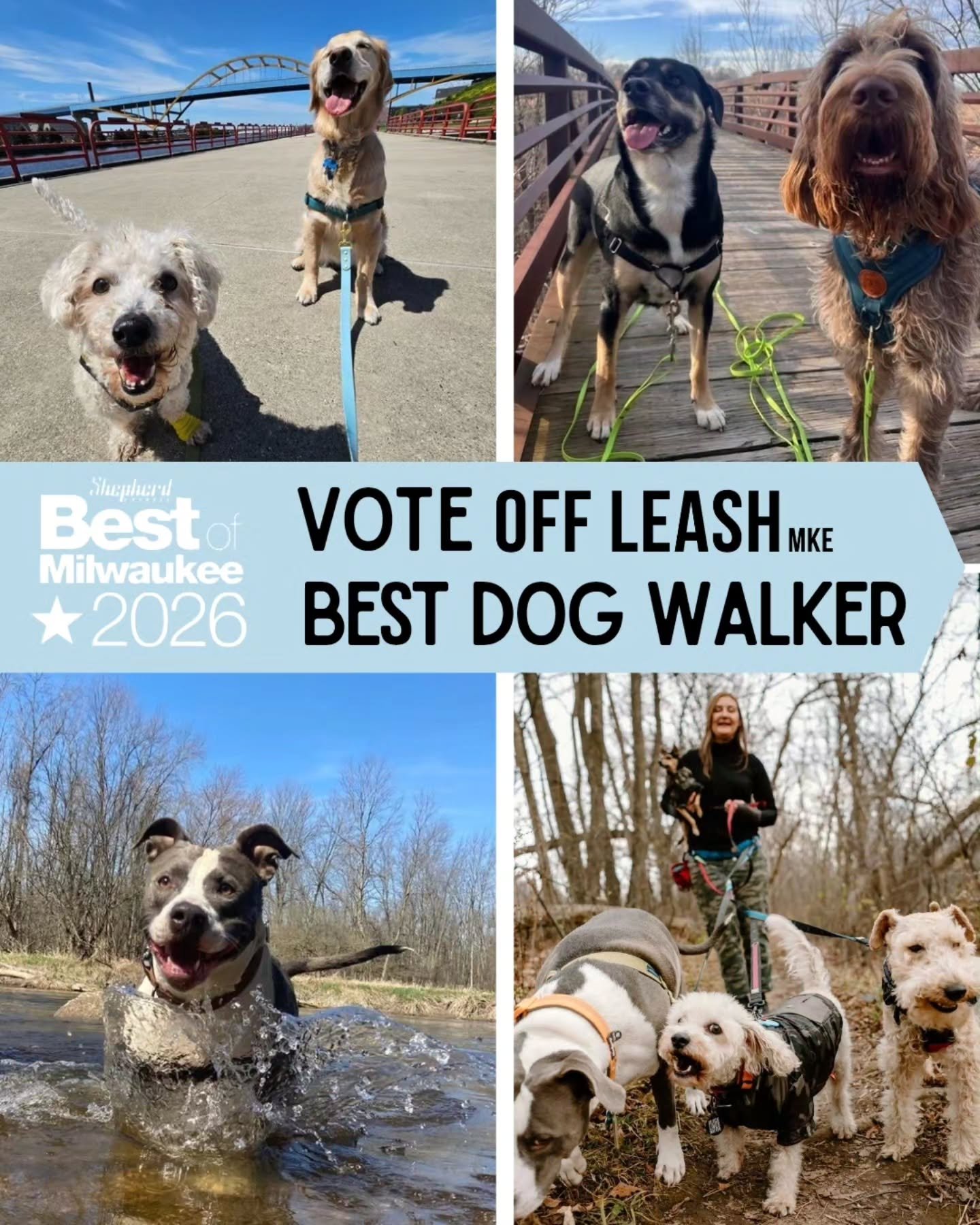 Best of Milwaukee nominations are open &mdash; and we&rsquo;d be so grateful for your support. 🐾

In 2024, you helped name Off Leash MKE Best Dog Walker and Best Pet Services in Milwaukee, and that recognition meant so much to our entire team.

Now 