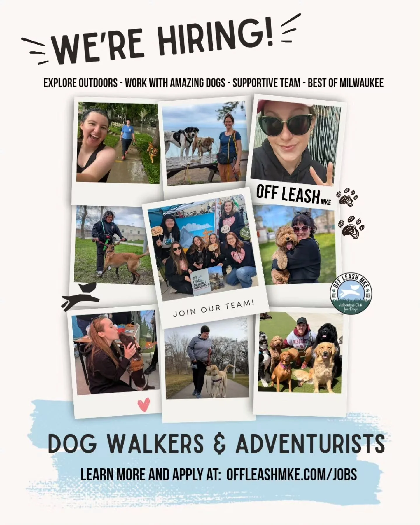 We&rsquo;re growing and we&rsquo;re looking for a few great people to join the adventure. 🐾🌲

Off Leash MKE is hiring Dog Walkers + Dog Adventurists!

If your ideal workday includes fresh air, happy dogs, trails, movement, great people, and doing w