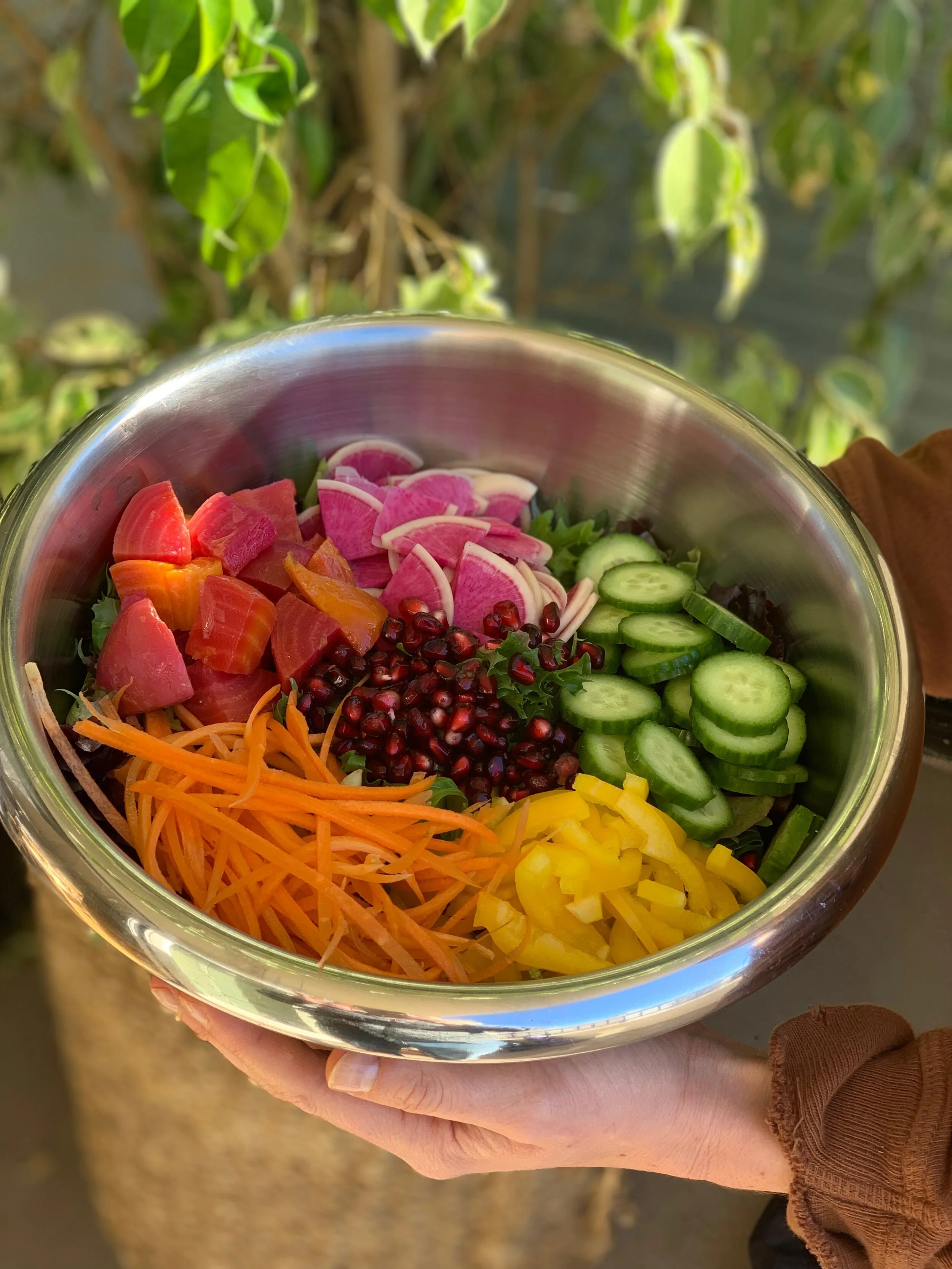 rainbow crunch salad with almond miso dressing 