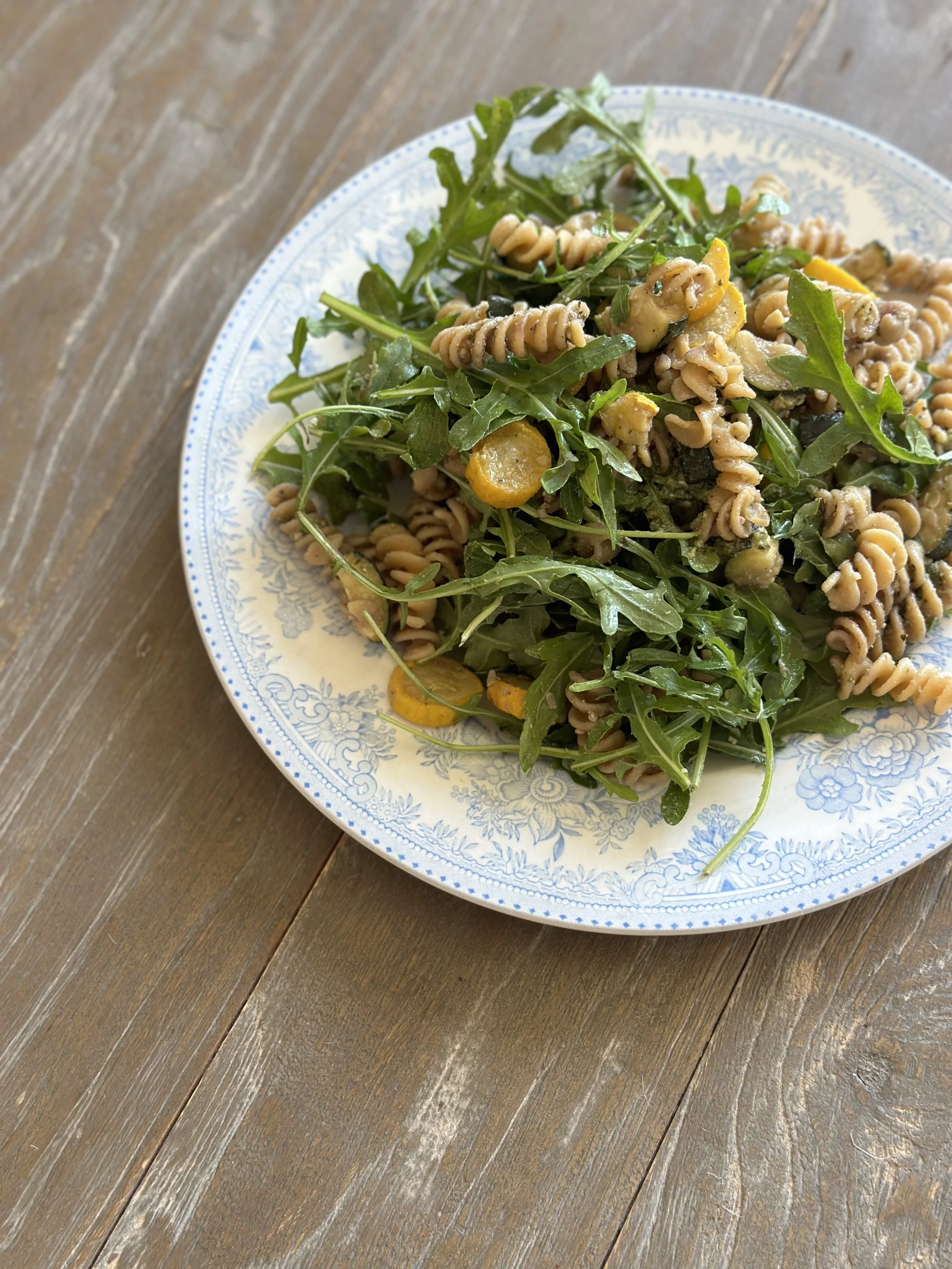 Greenest pesto pasta with zucchini and arugula