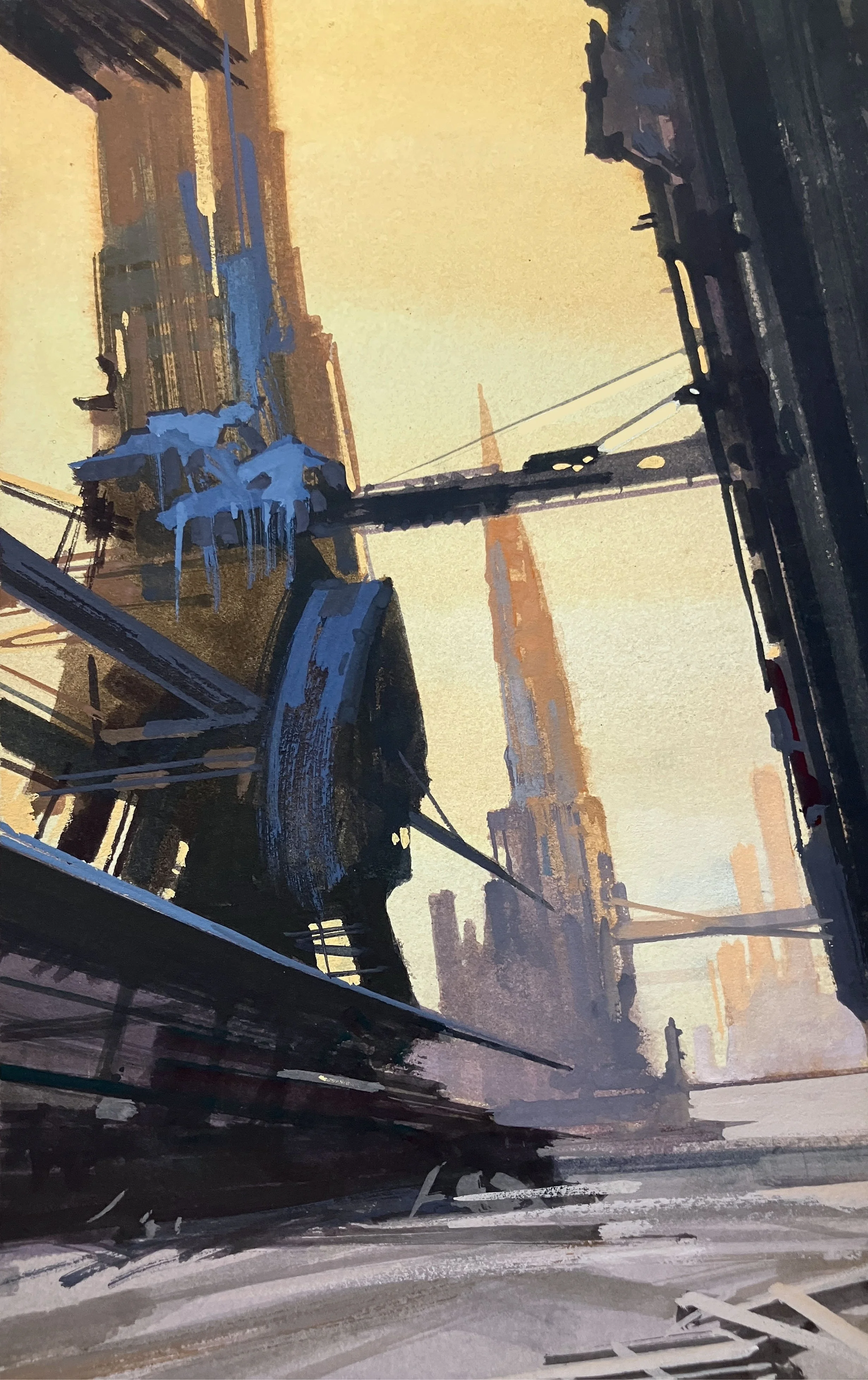 ' Industrial Apocolypse '  gouache class demo 10.75" X 6.75"