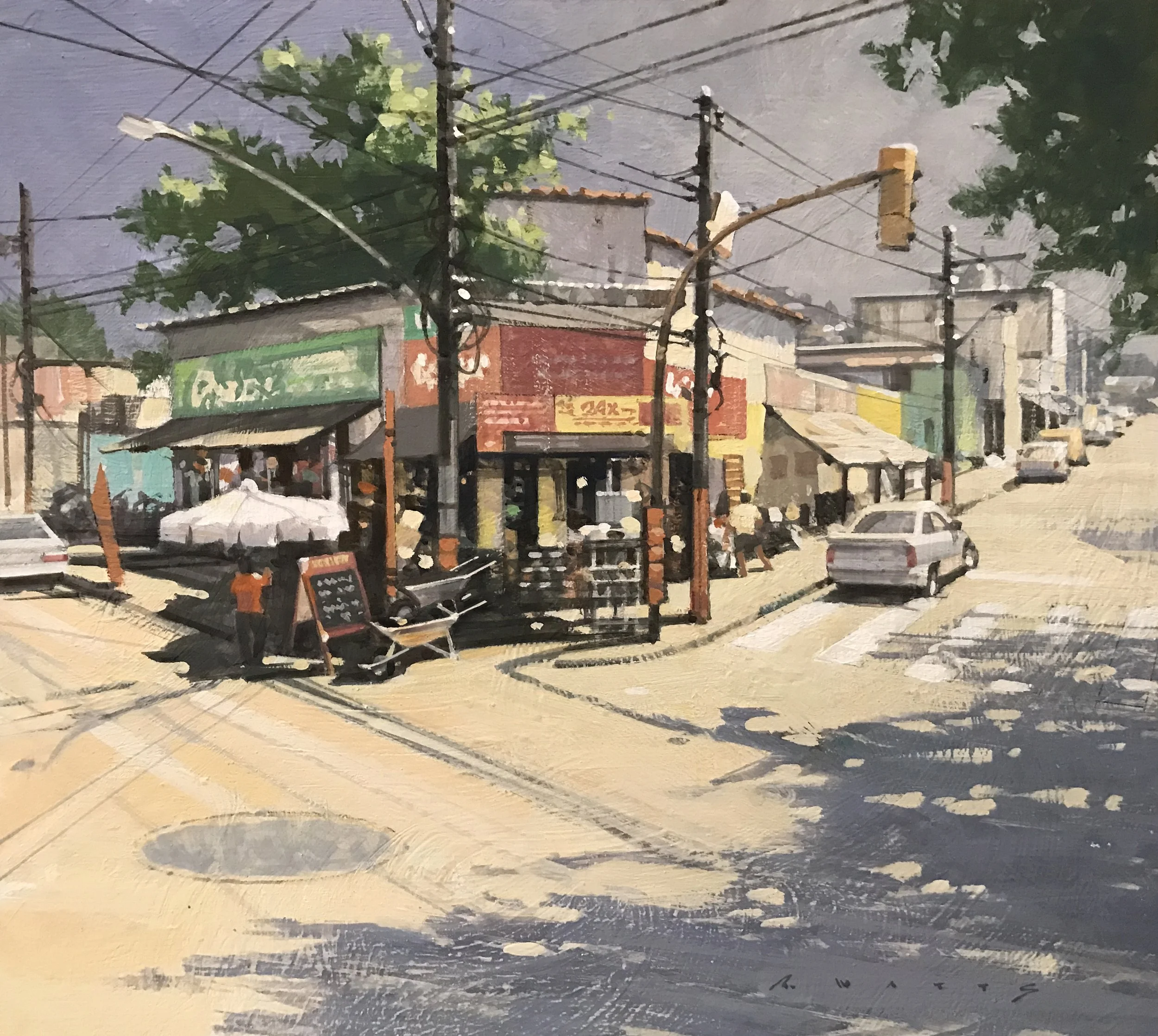 ' Backstreet Market Rio de Janeiro ' 12" X 10.75" casein on gesso'd panel