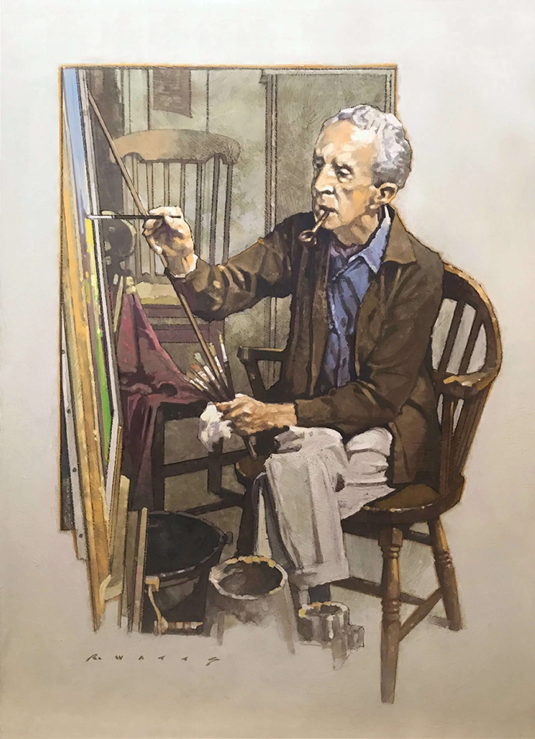 ' Norman Rockwell ' 15" X  20" casein on gesso'd panel