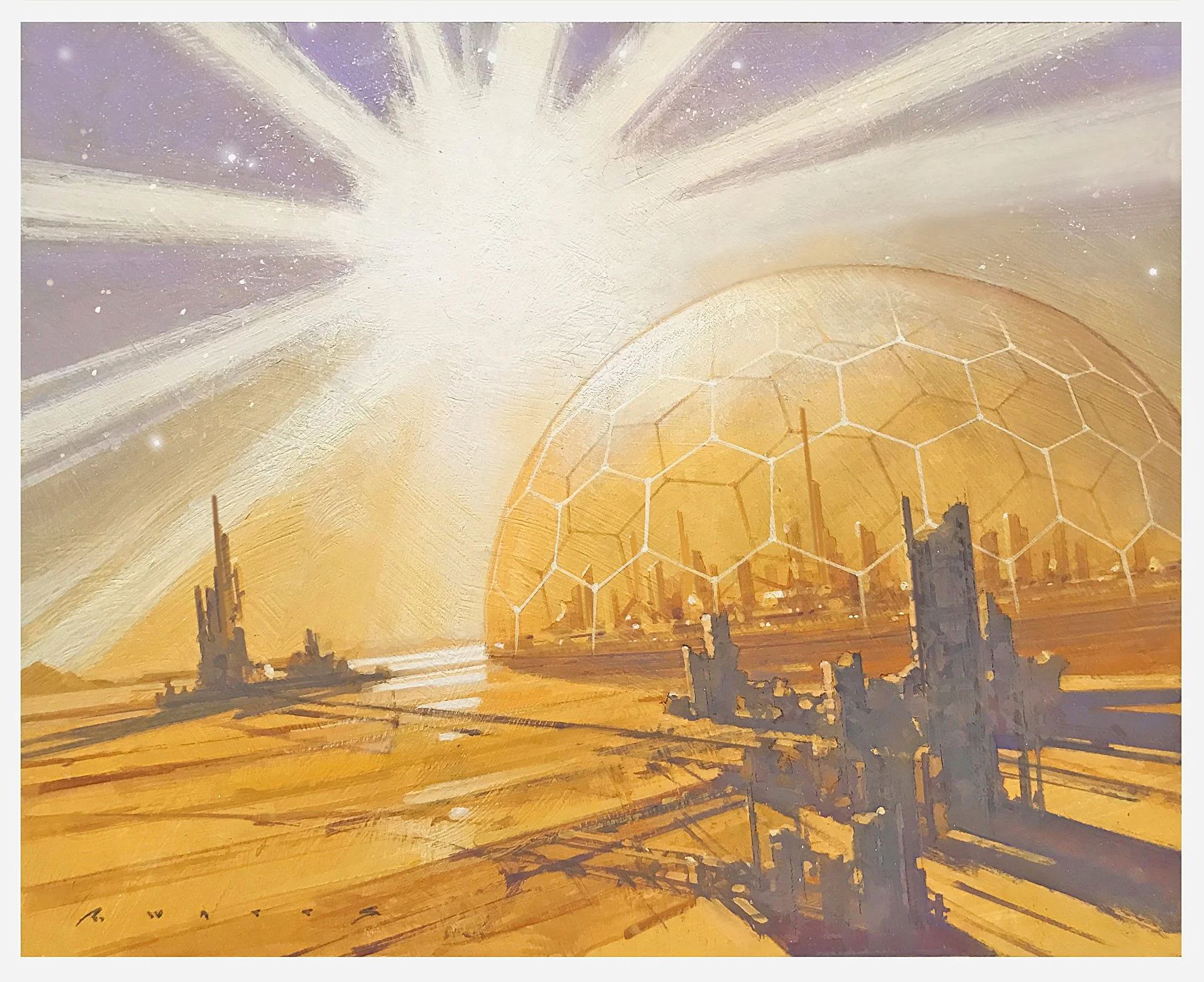 'The City And The Stars' 12.5" X 15.25" gouache and casein on gesso'd panel