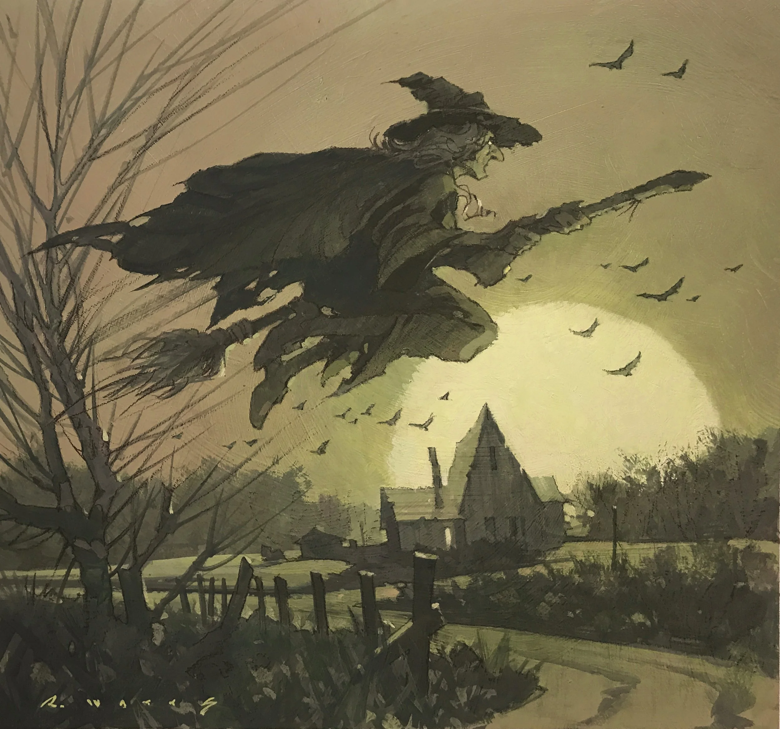 'In The Company of Crows' 11.75" X 11" casein on gesso'd panel