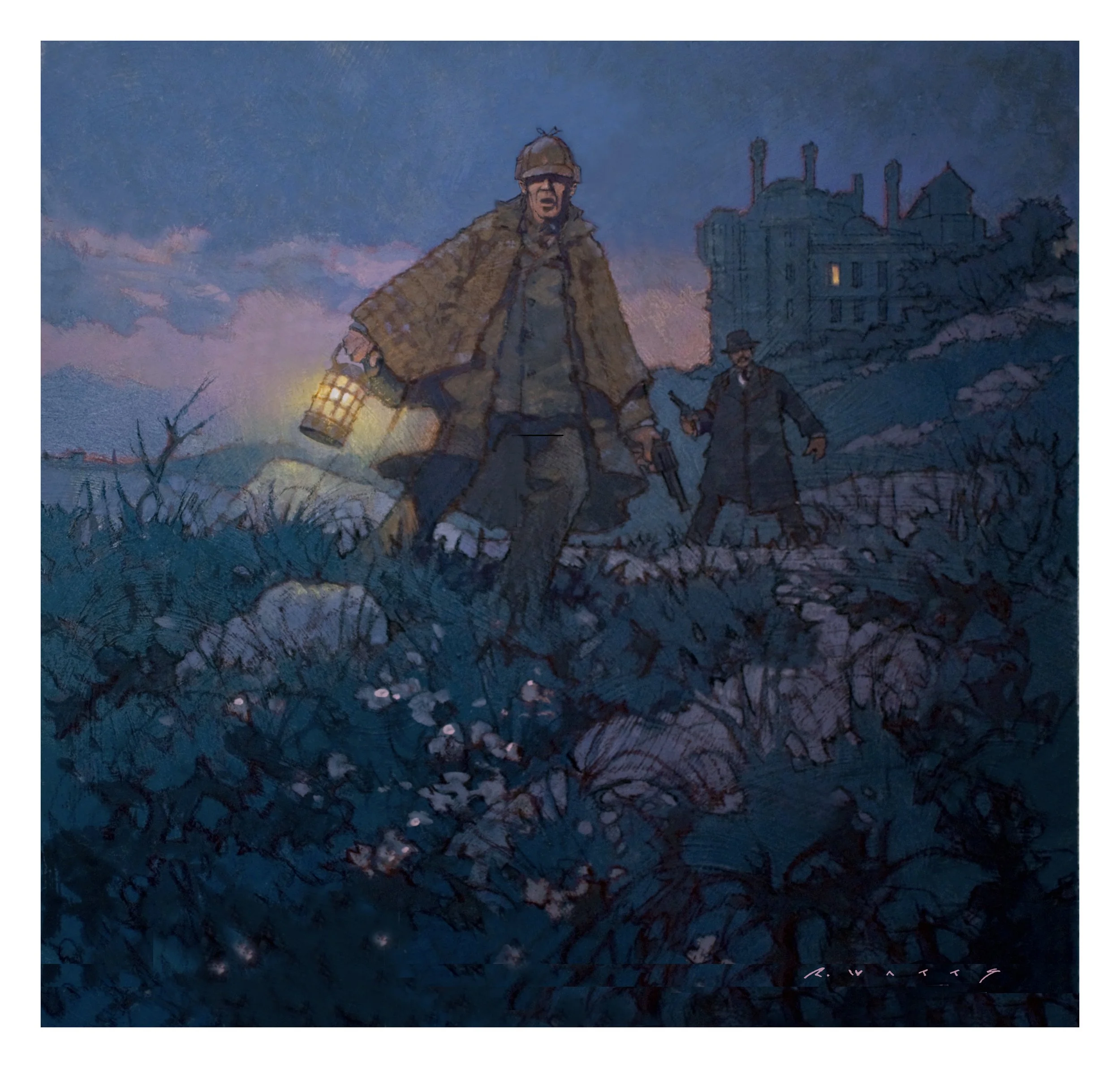 ' Night on the Moor ' casein on Gesso'd panel 10.75" X 11"