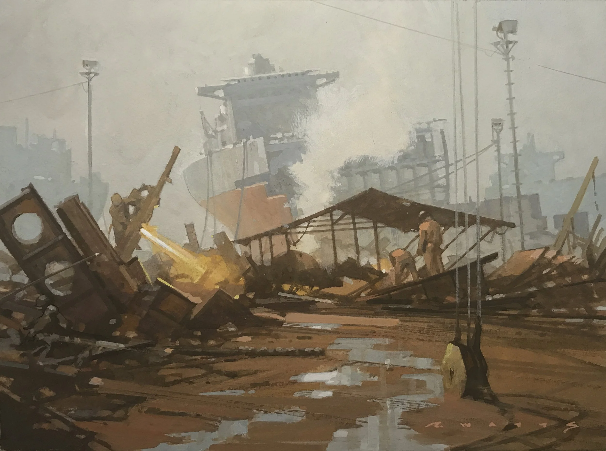 ' Chittagong Shipbreakers ' gouache on rag board 11.4" X 8.25