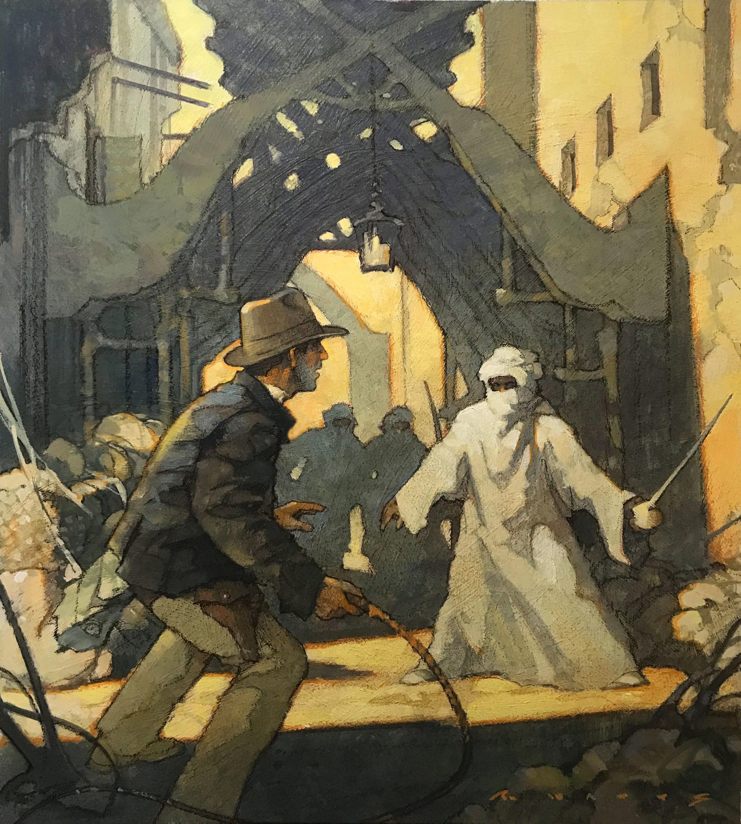 Indy 20  'The Challenger and the Whip ' 10 3/8" X 11 3/8" casein / gouache/casein on gesso'd board