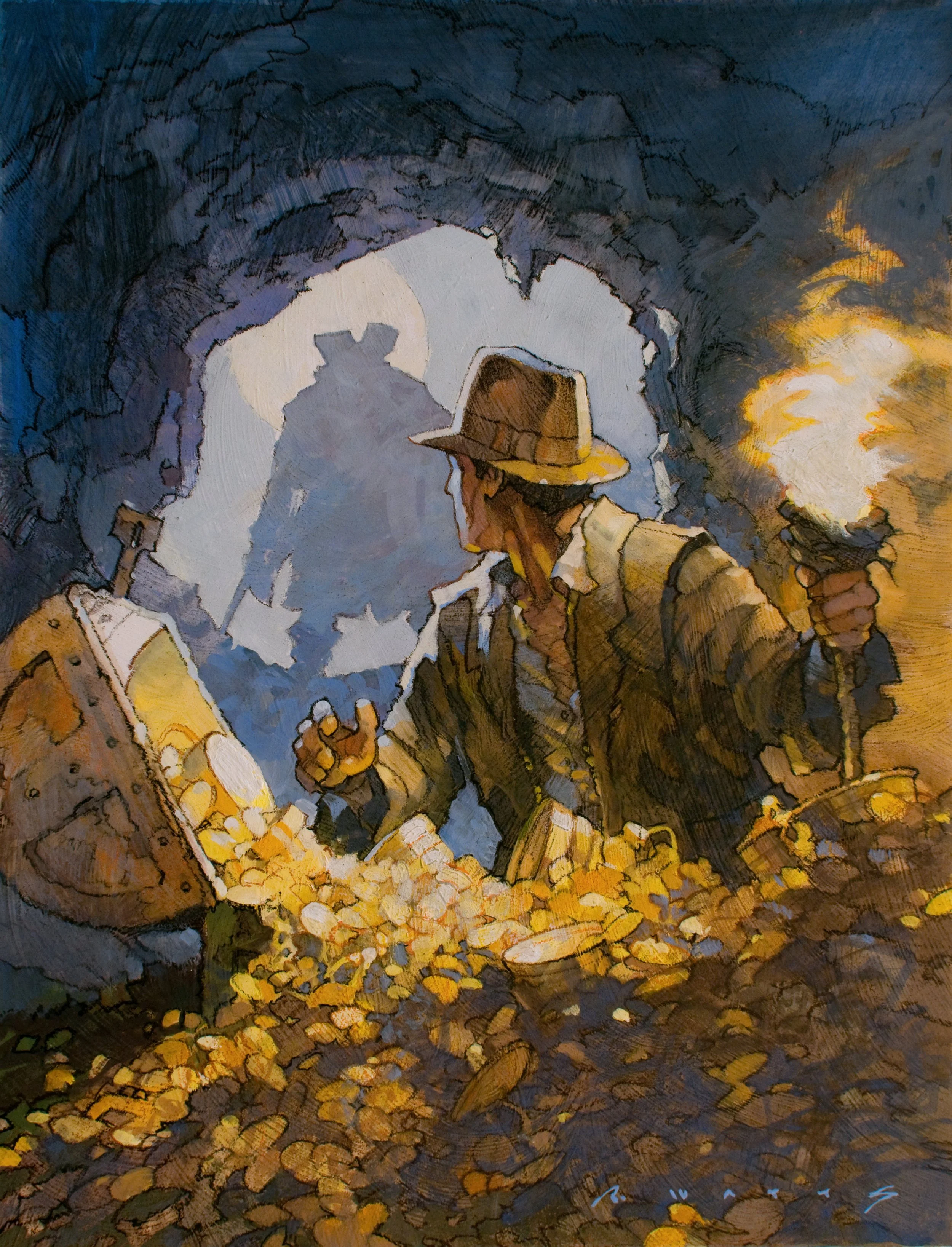 Indiana Jones ' Cavern of Dread " 10" X 13" casein & gouache on gesso'd panel