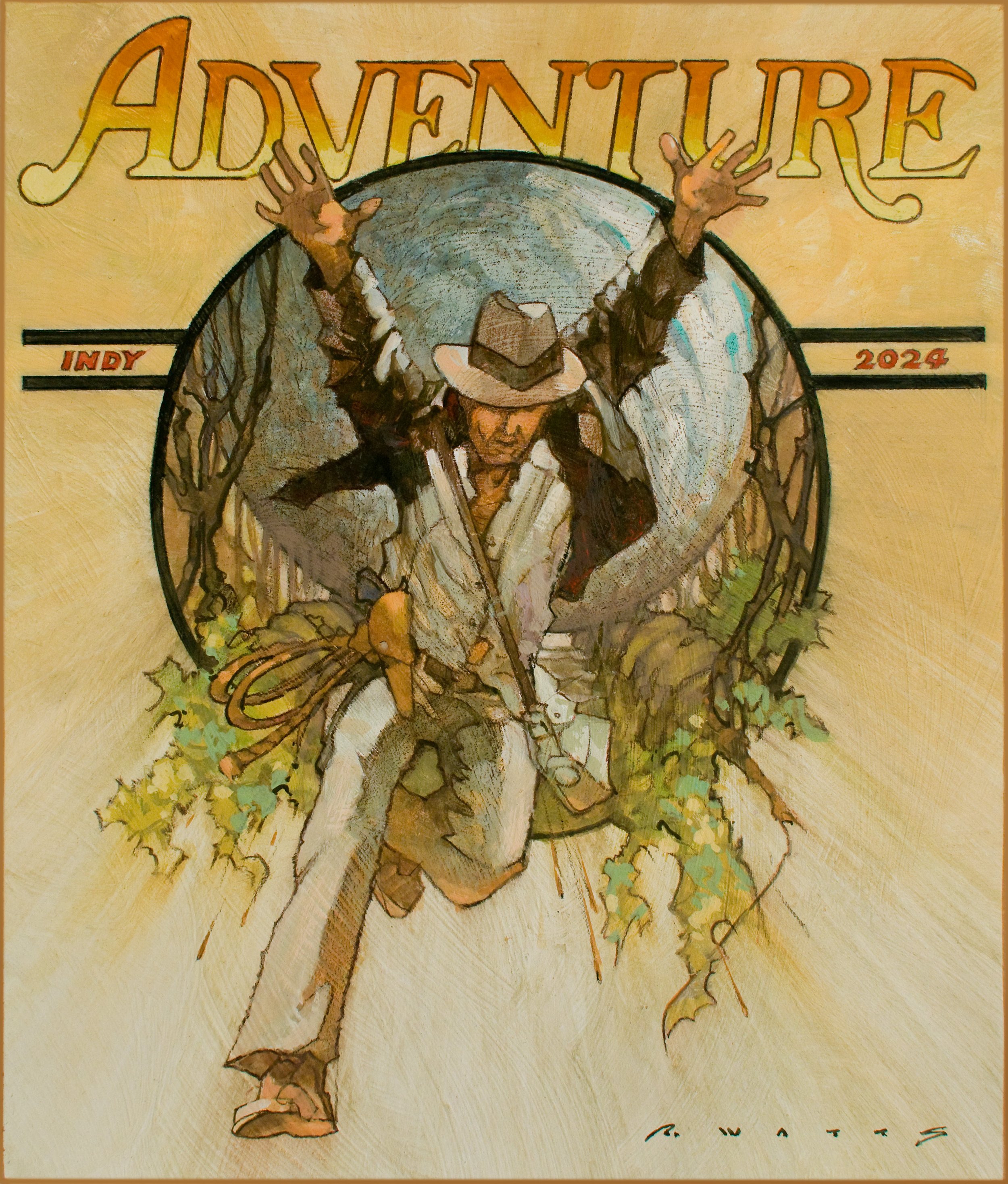 Indy Adventure 10" X 11.75 casein on gesso'd panel