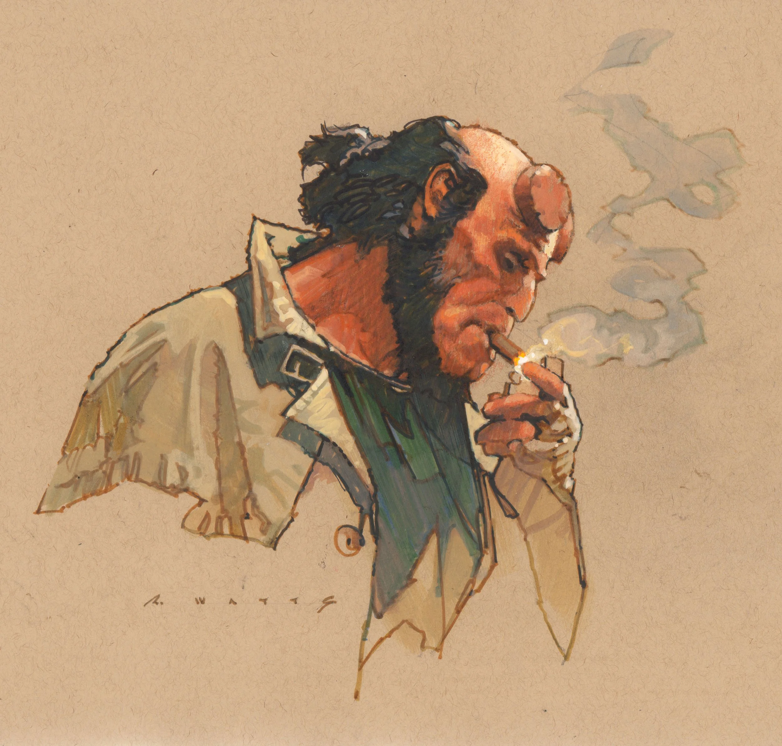 ' Hellboy " 11" X 12" mixed media on toned mounted acid free paper