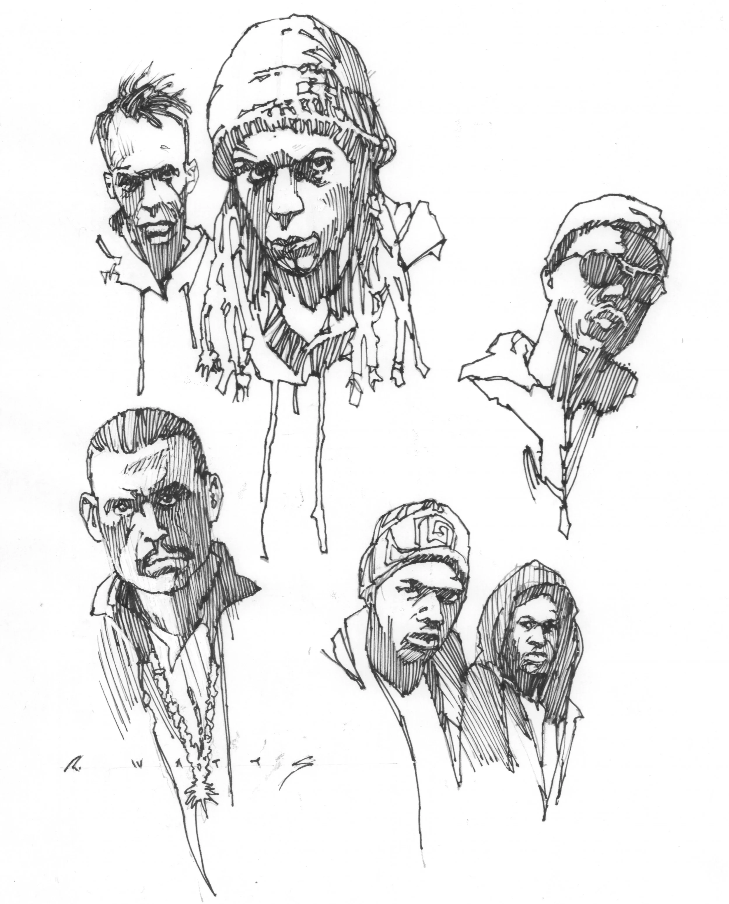 ' Sketches from te Hood ' 10" X 14" mounted sheet of original pen and ink sketches.