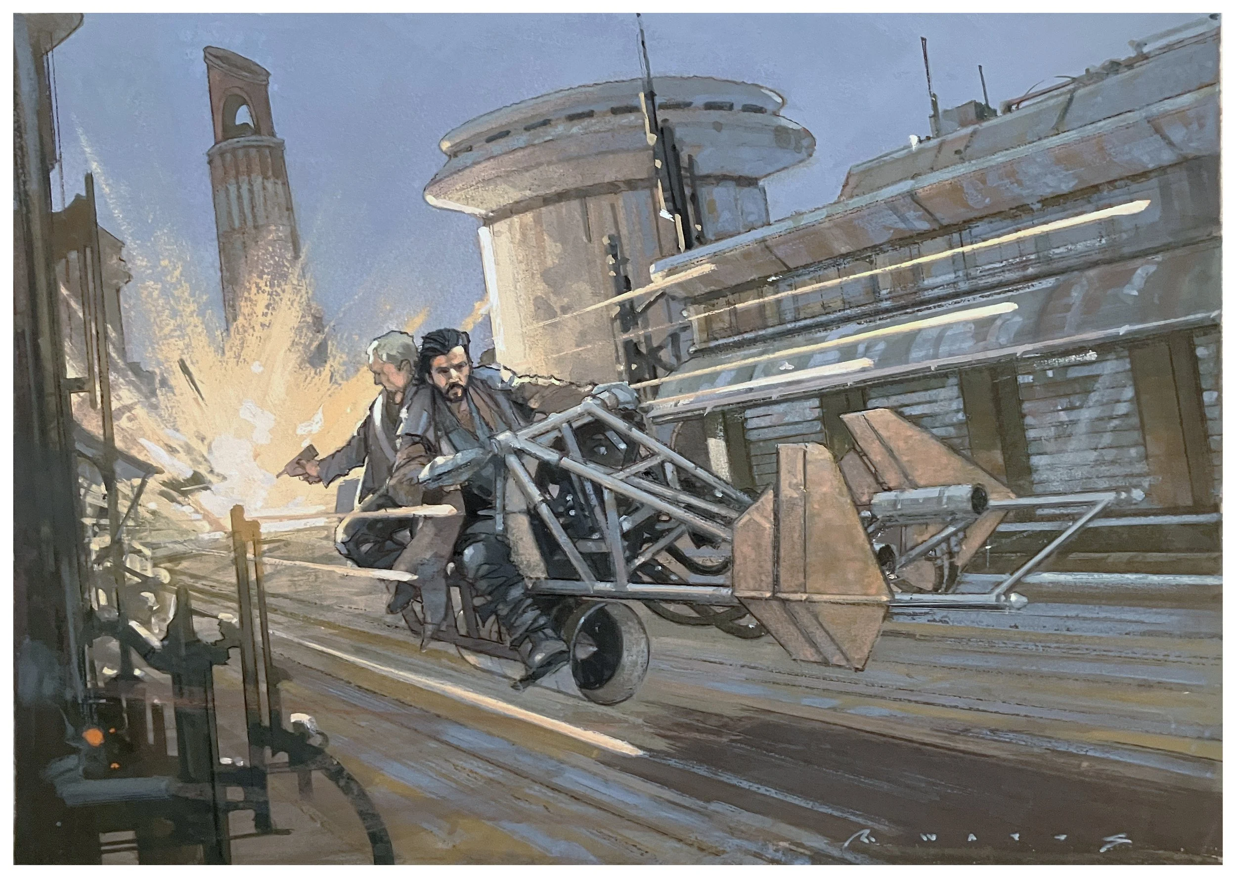 Concept art on the series 'Andor' 15" X 10.5" gouache on heavy rag board