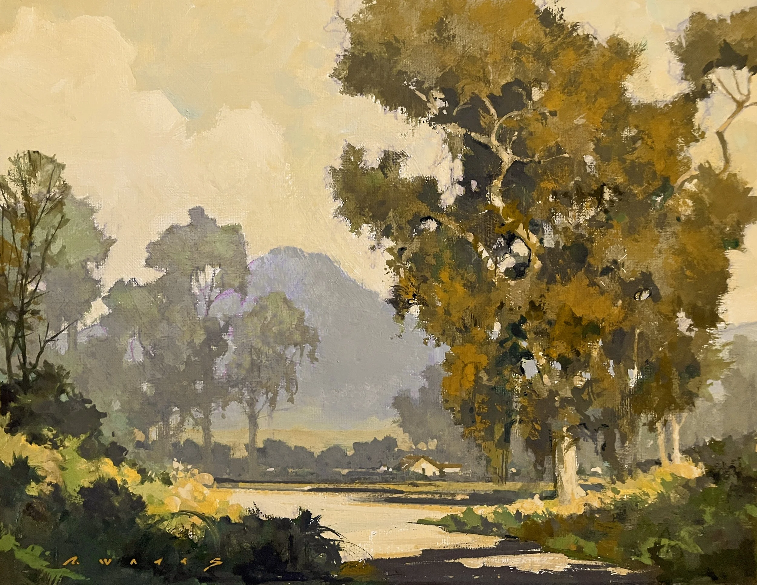 ' The Grand Eucalyptus ' 15.5" x 11.75 casein on gesso'd panel (Casein is a very durable, flat finish and waterproof medium)