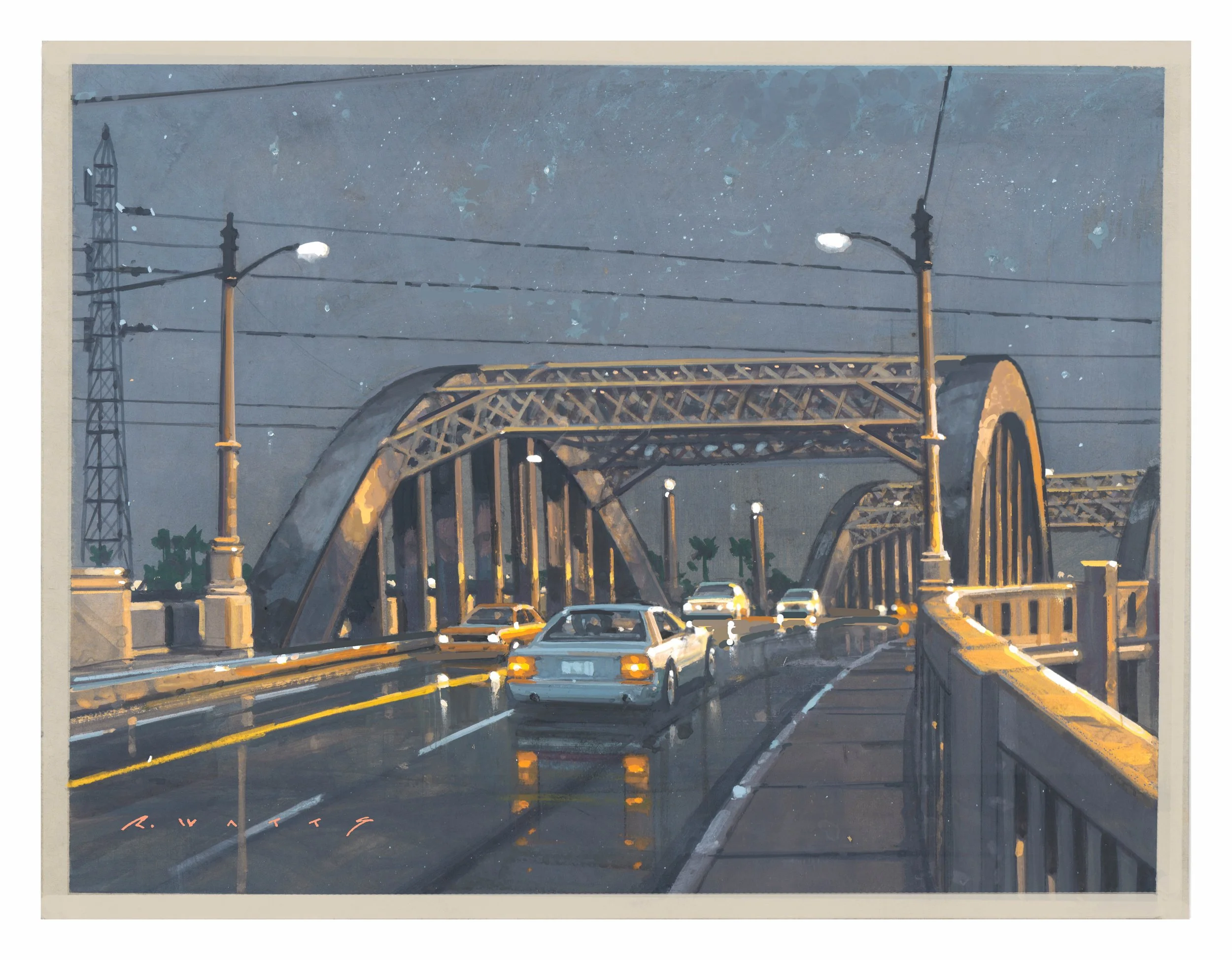 ' The Old 6th Street Bridge ' 11" X 14" gouache on mounted toned paper