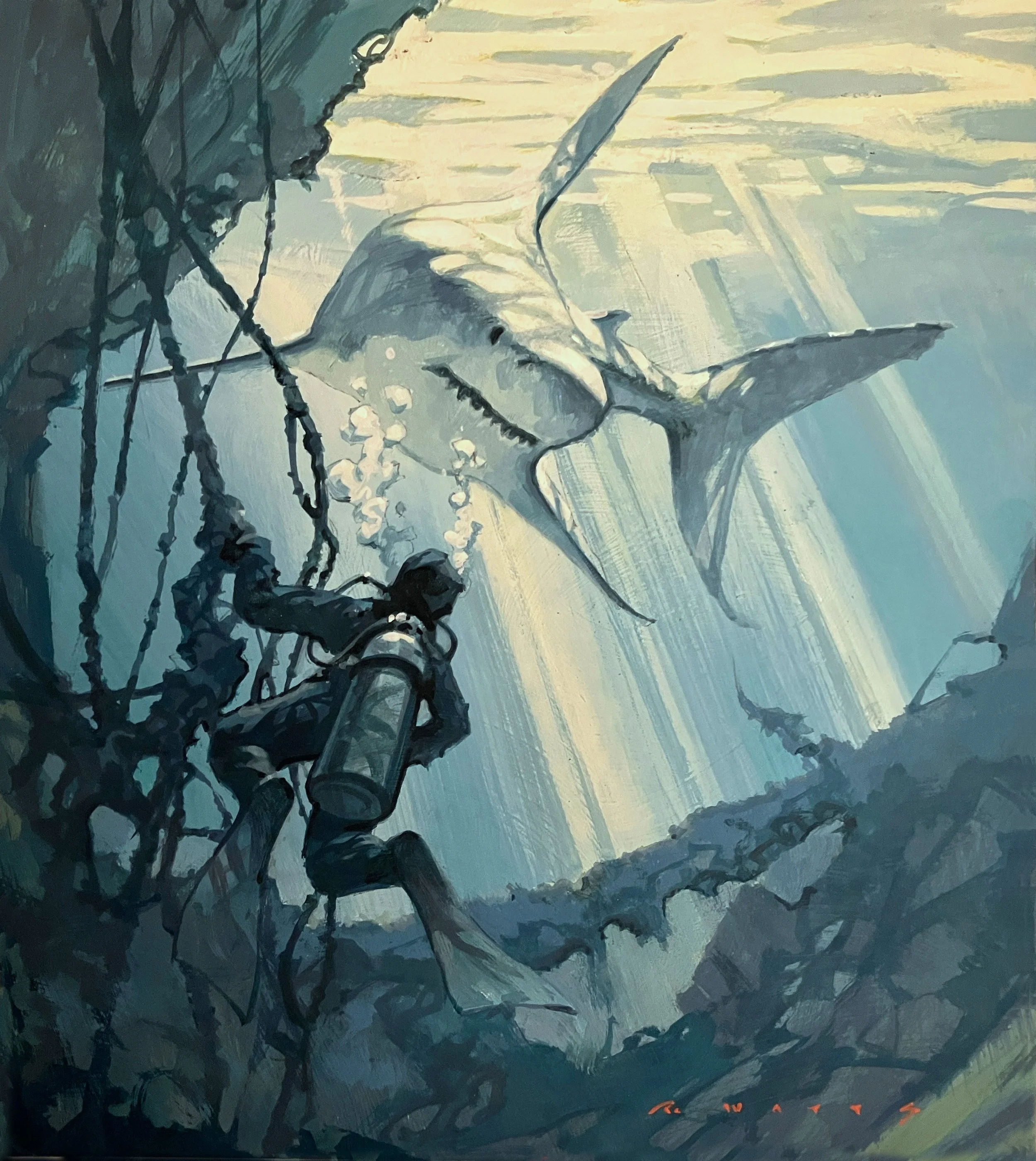 ' Wreckage and Terror ' 12" X 13" Casein and gouache on gesso'd panel