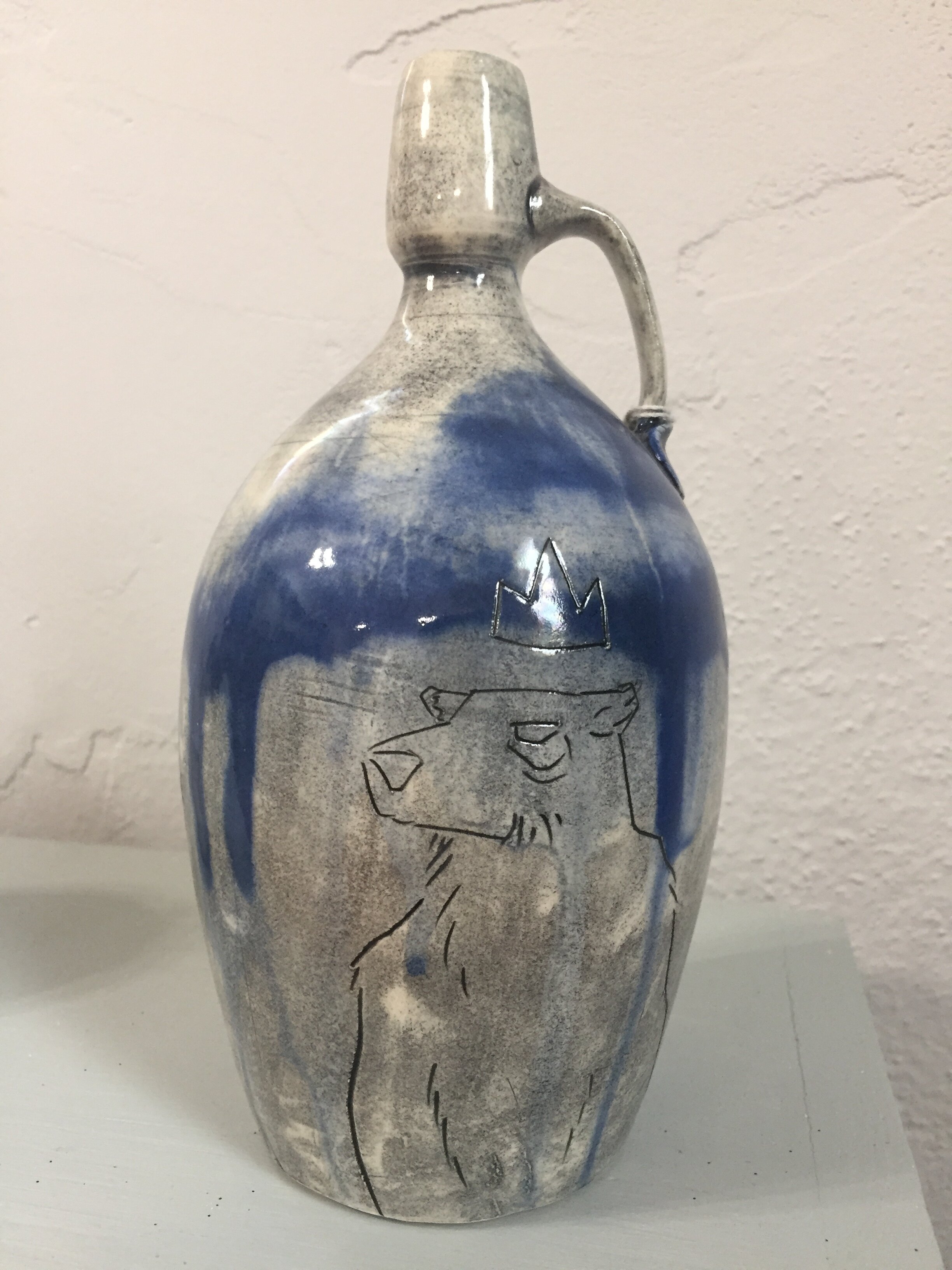Riverside Pottery - Blue and white bear jug.JPG