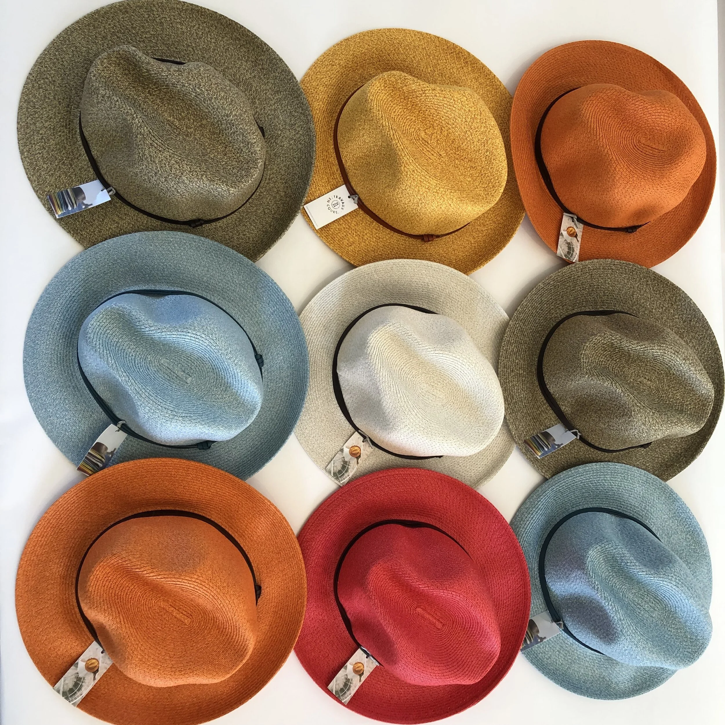  French stylish sunhats inspired by the French Riviera.  Made of paper and polyester  Light and can be rolled for travel  Colours galore!  Unisex  $110 