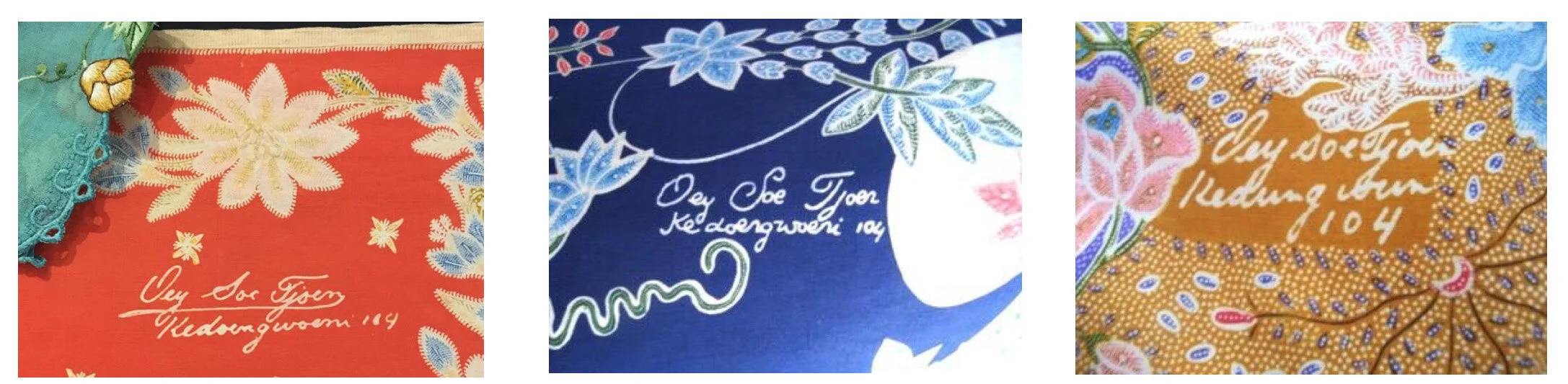 Figure VI: The batik producers put signatures bearing the name of the city of Pekalongan as a form of authentication that catapulted the name of Pekalongan (Source: private documentation from Batik Museum, Jakarta, and Oei Soe Tjoen Batik, Kedungwun…