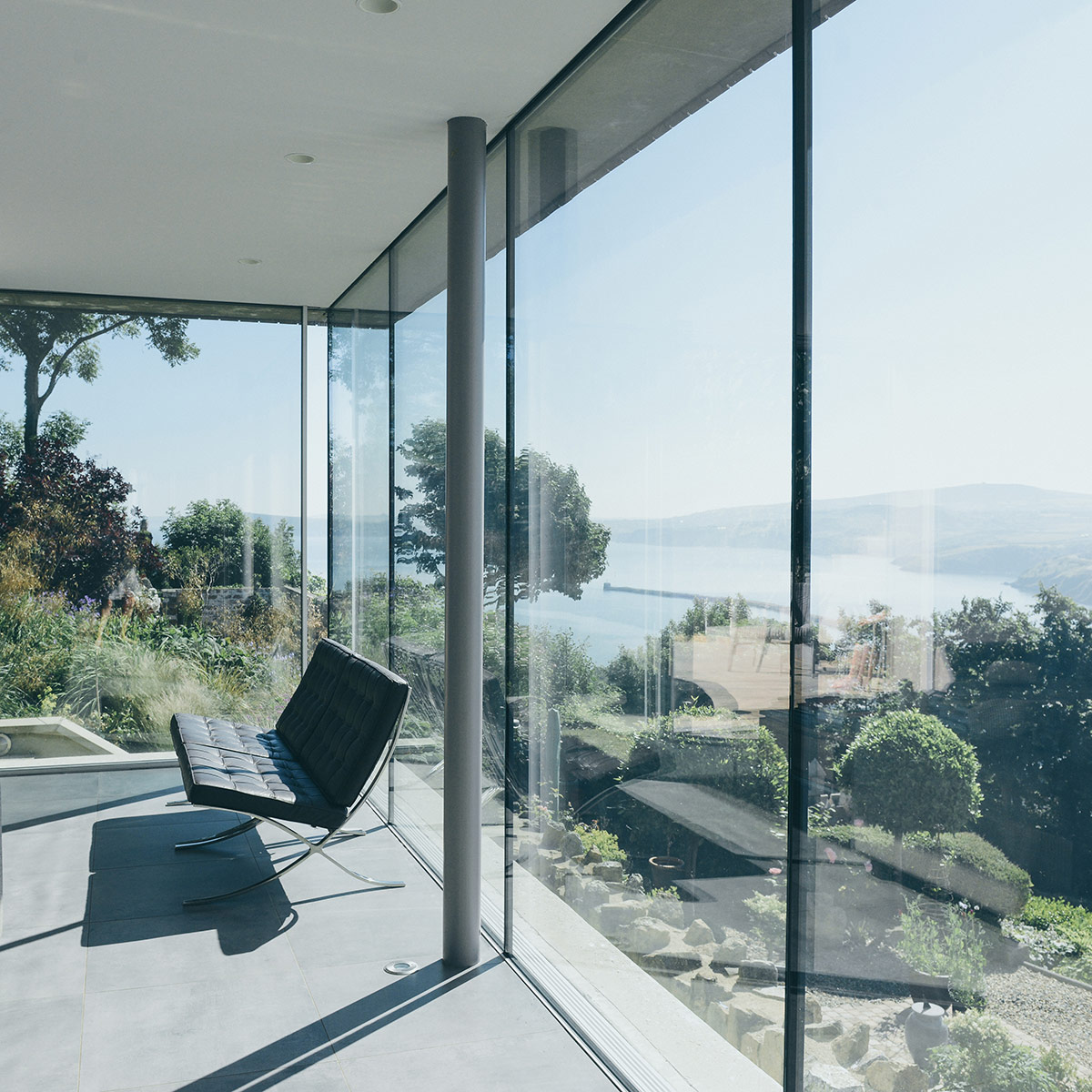 Living room of garden pavilion extension and renovation of Victorian terraced house Arosfa overlooking Fishguard Bay