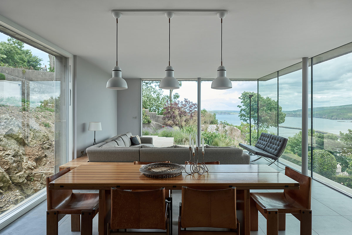 Living room of garden pavilion extension and renovation of Victorian terraced house Arosfa overlooking Fishguard Bay