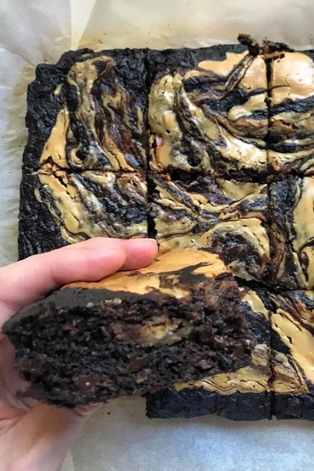 Sweet Potato Peanut Butter Swirl Brownies 