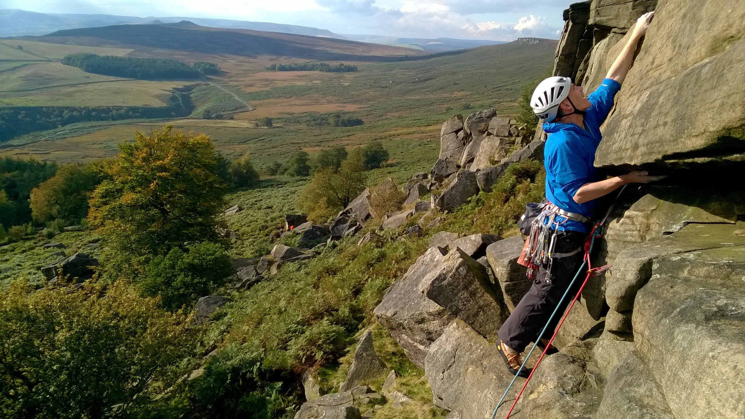 Learn to trad and sport climb outside. Climbing instructor in Sheffield