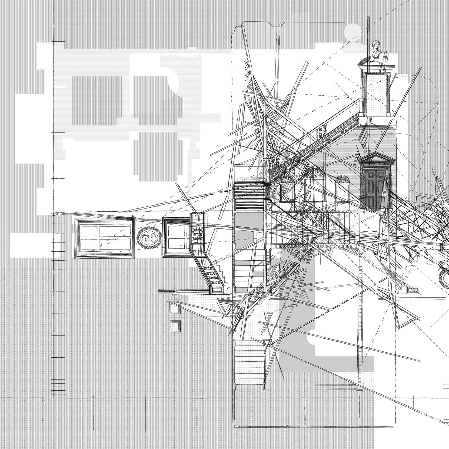 A Complete Body of Architecture _ pl70-71 _ Section of hall and staircase _ (after Ware, 1756) #wip #architecture #architecturaldrawing #speculativedesign #reconstruction #projection #fabrication #fiction