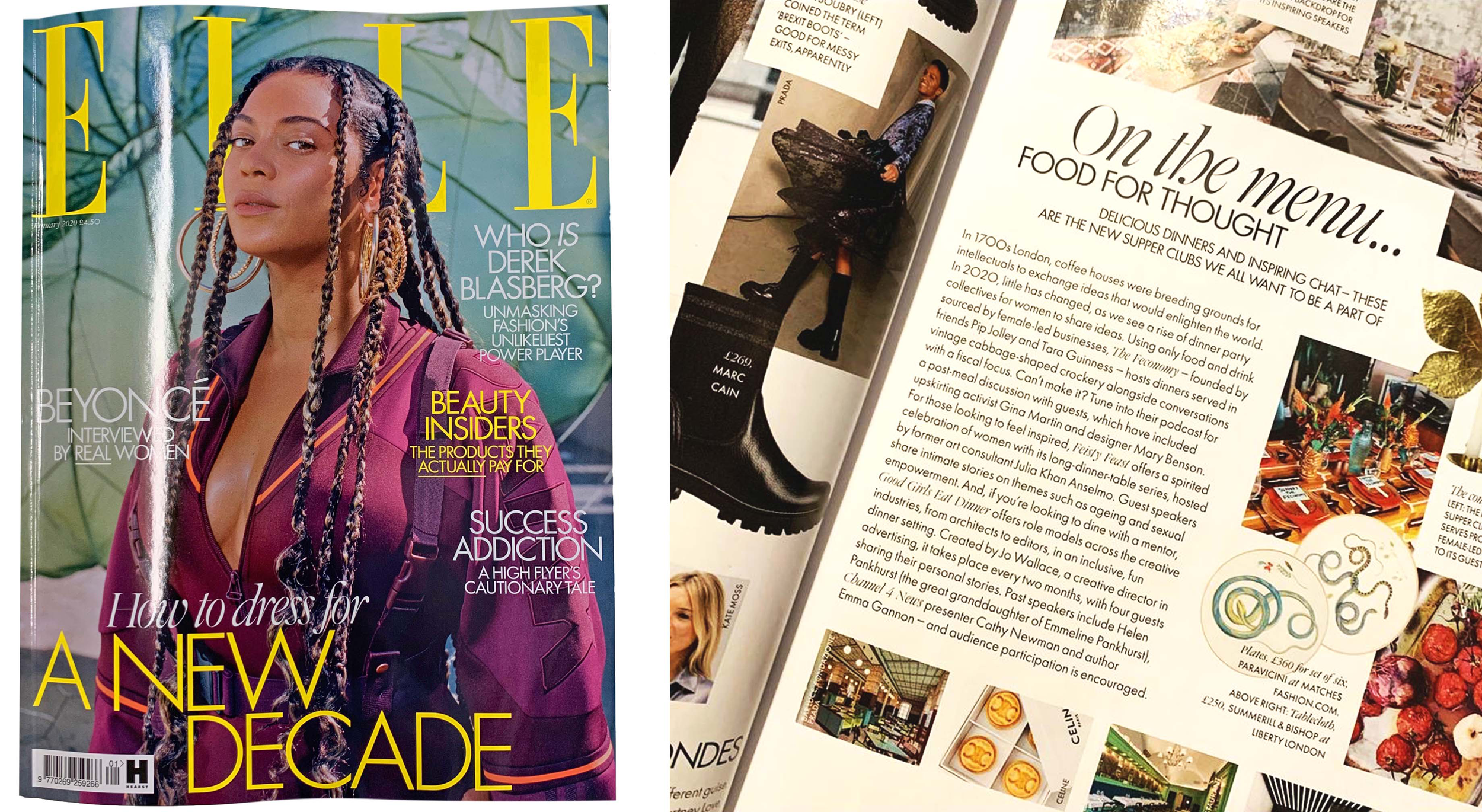 Good Girls Eat Dinner, the non-profit passion project I founded and host every two months, featured (organically) in Elle, January 2020.
